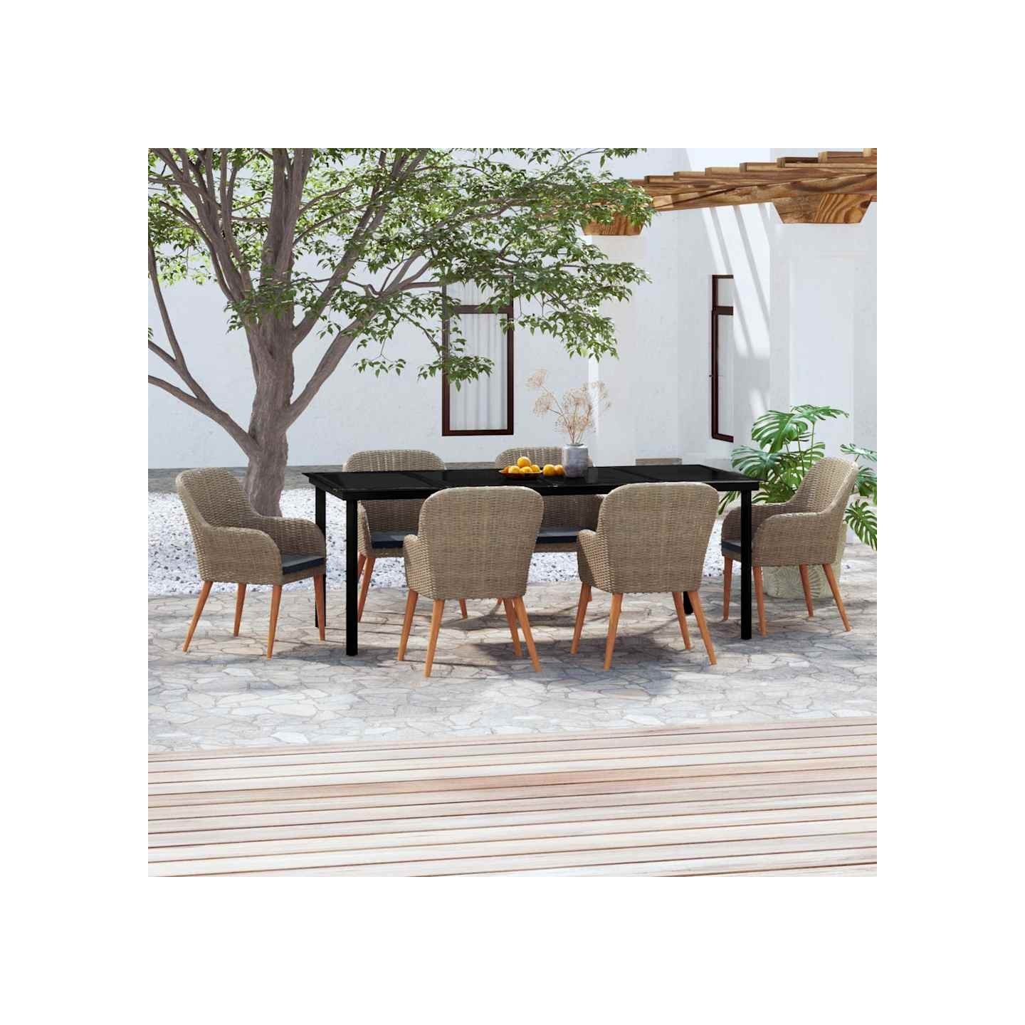 Ensemble à manger de jardin et coussins 7 pcs Marron