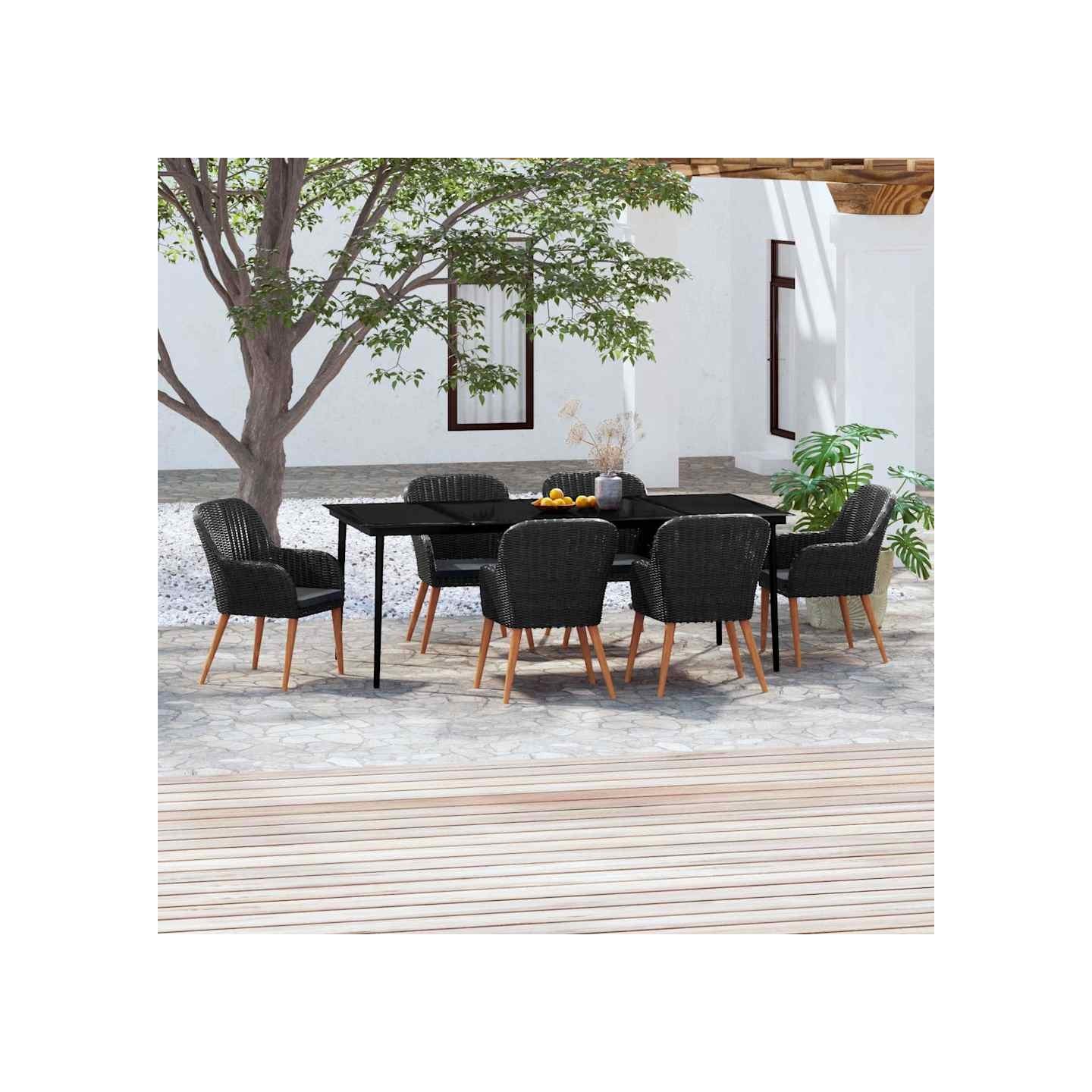 Ensemble à manger de jardin avec coussins 7 pcs Noir