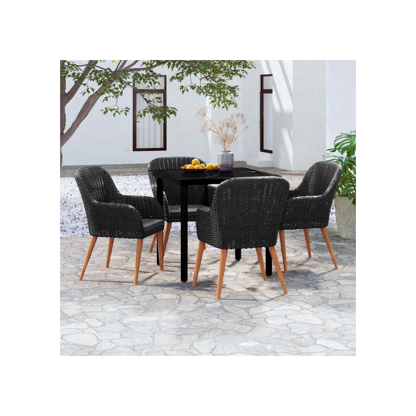 Ensemble à manger de jardin avec coussins 5 pcs Noir