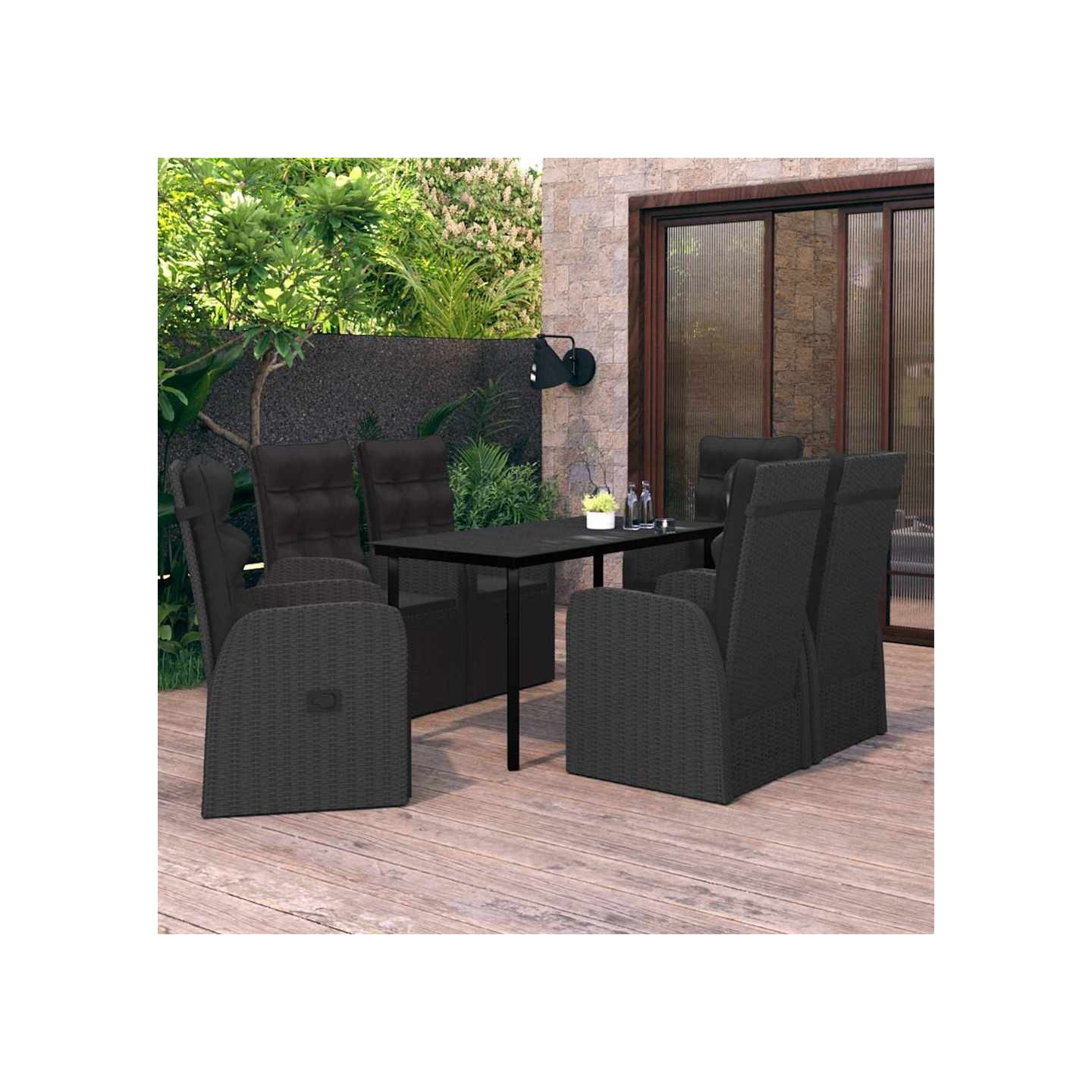 Ensemble à manger de jardin avec coussins 7 pcs Noir