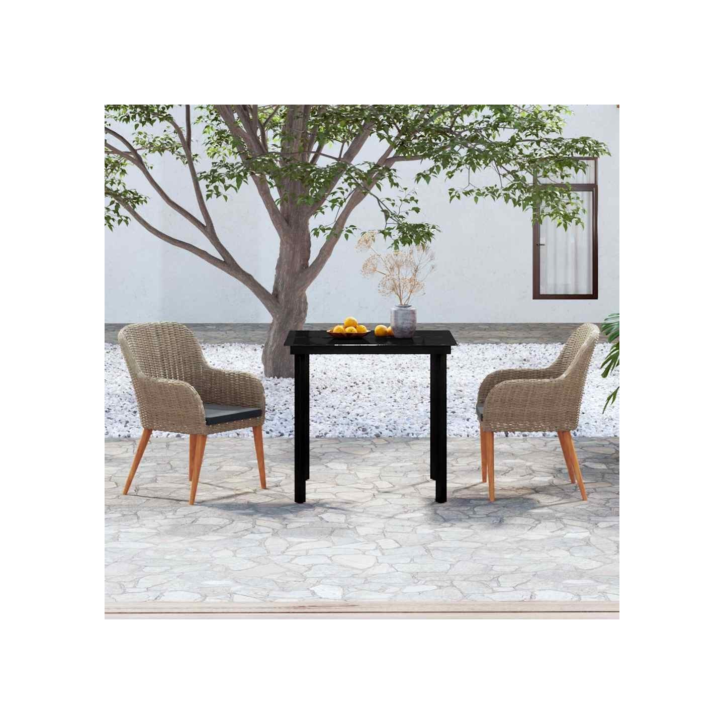 Ensemble à manger de jardin avec coussins 3 pcs marron