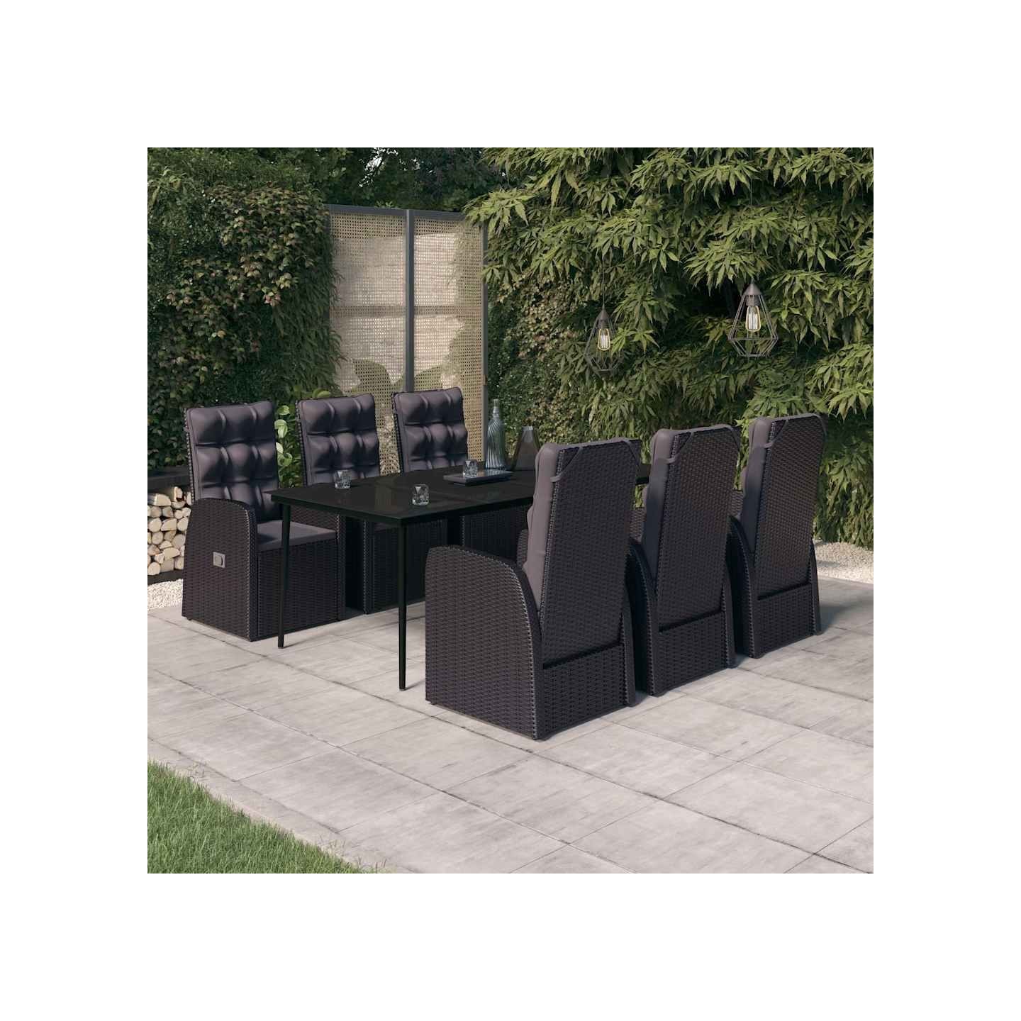 Ensemble à manger de jardin avec coussins 7 pcs Noir