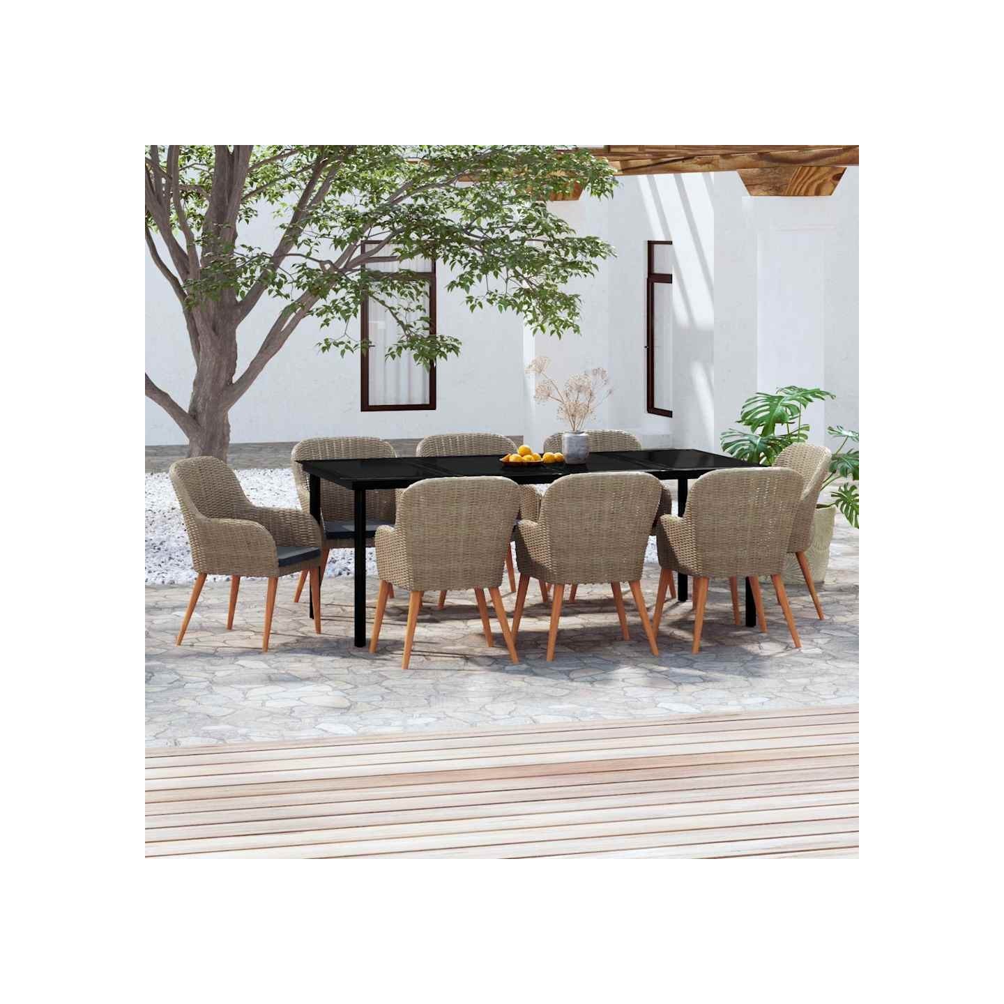 Ensemble à manger de jardin avec coussins 9 pcs marron