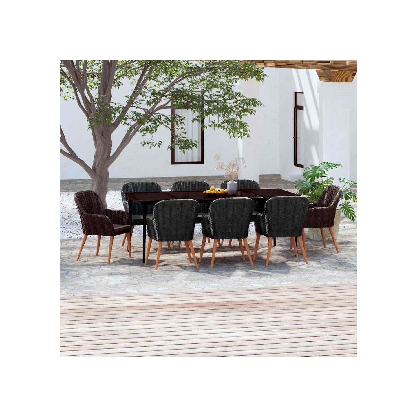 Ensemble à manger de jardin avec coussins 9 pcs noir