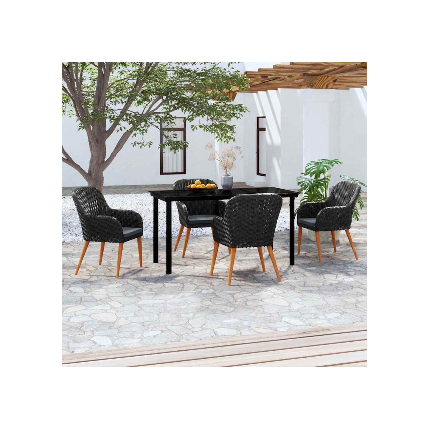 Ensemble à manger de jardin avec coussins 5 pcs Noir