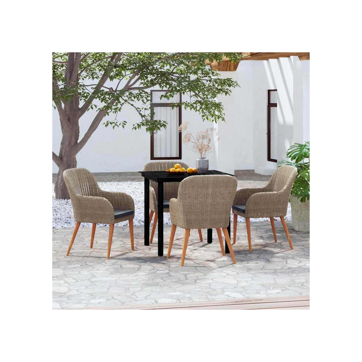 Ensemble à manger de jardin et coussins 5 pcs Marron