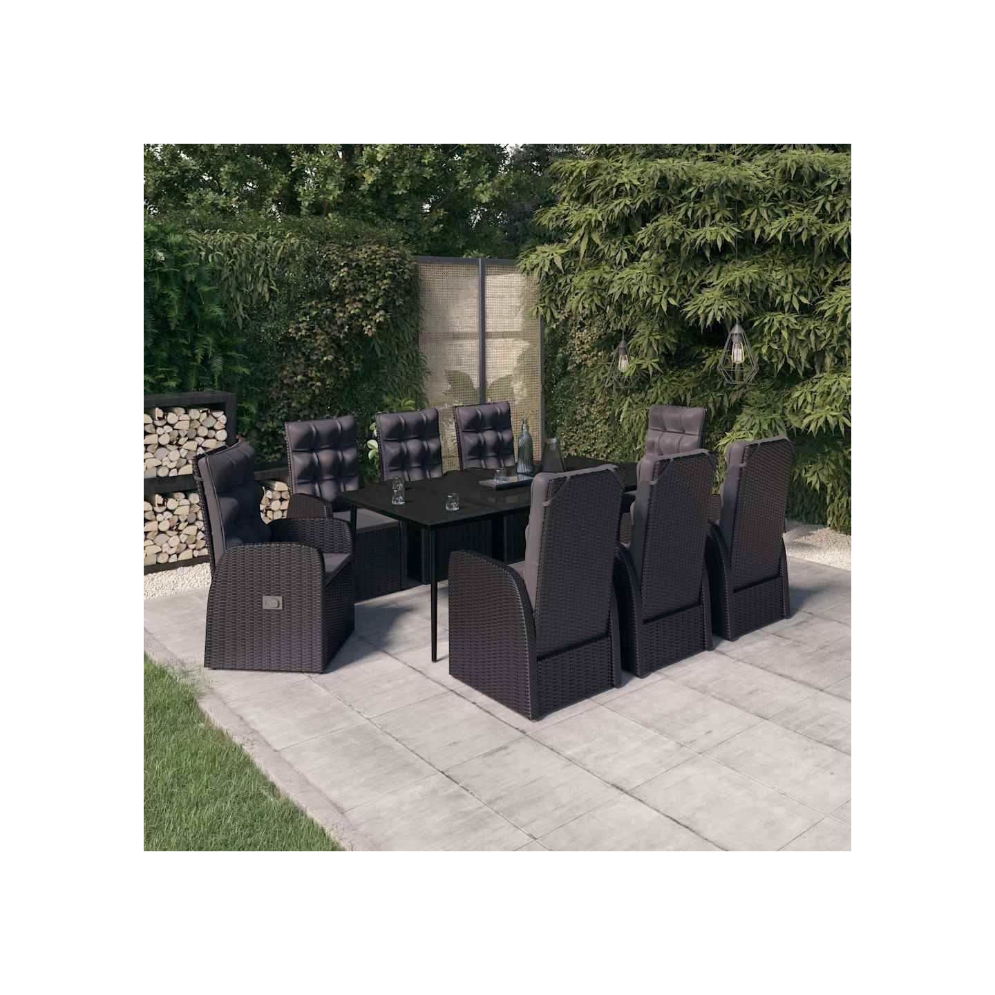 Ensemble à manger de jardin avec coussins 9 pcs noir