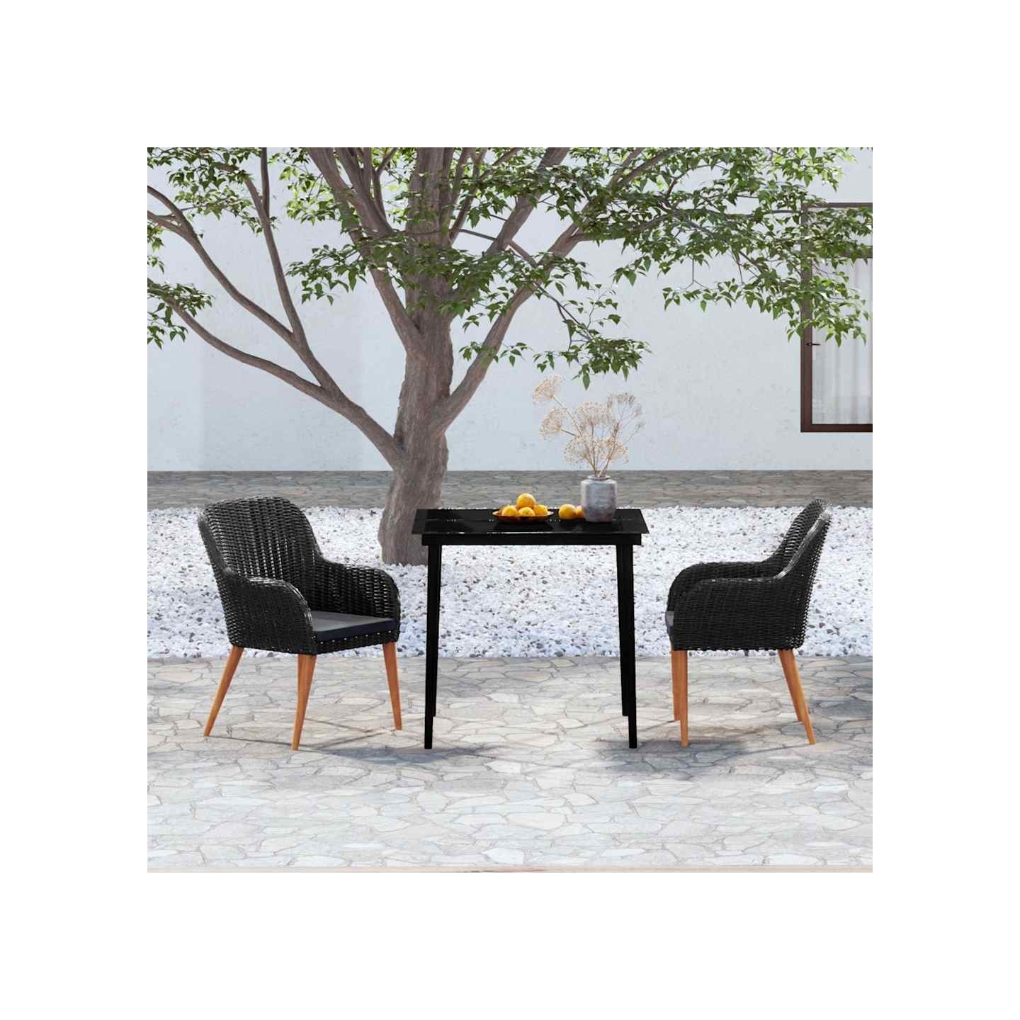 Ensemble à manger de jardin avec coussins 3 pcs noir