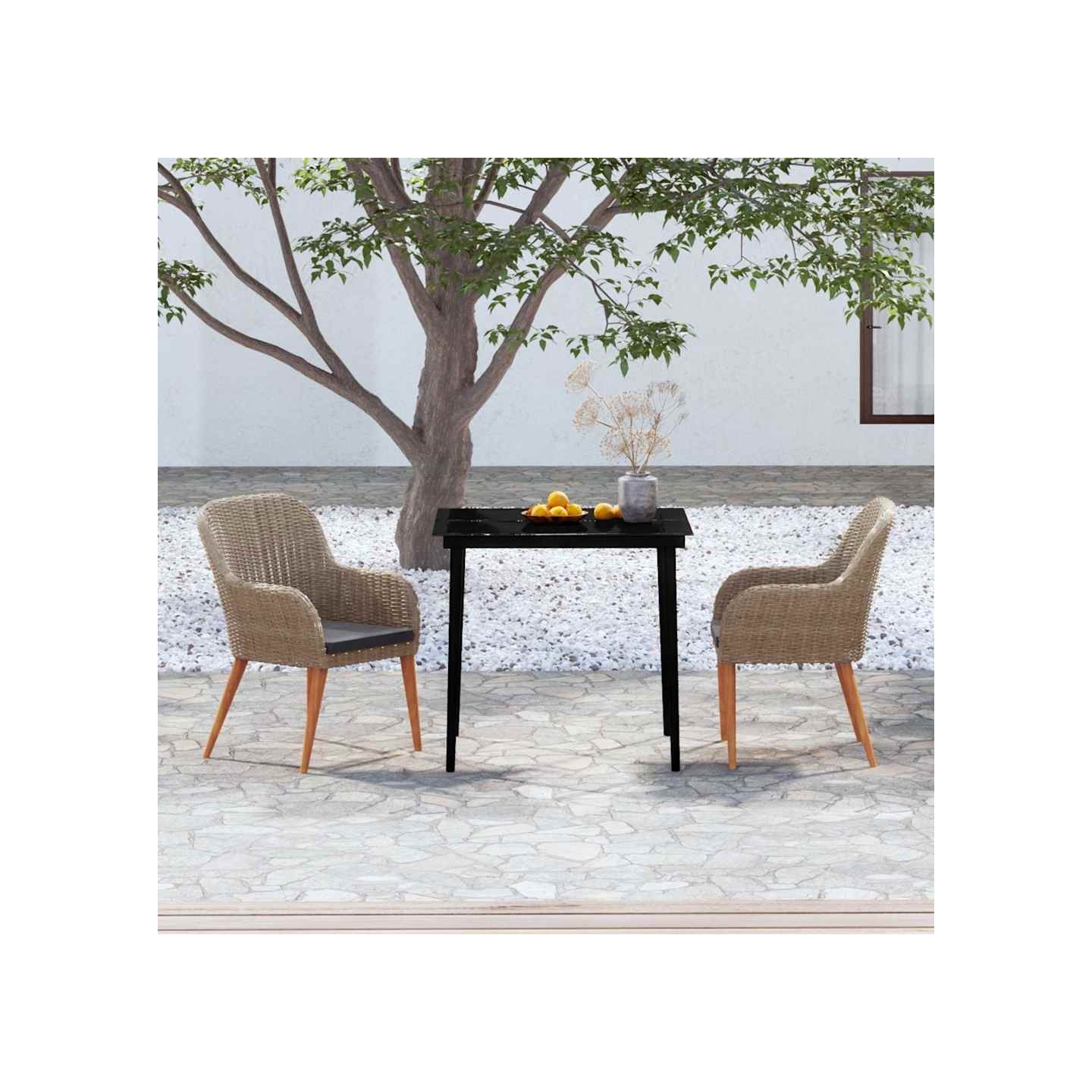 Ensemble à manger de jardin avec coussins 3 pcs marron