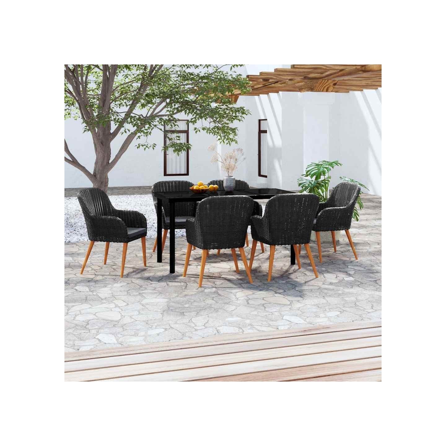 Ensemble à manger de jardin avec coussins 7 pcs Noir