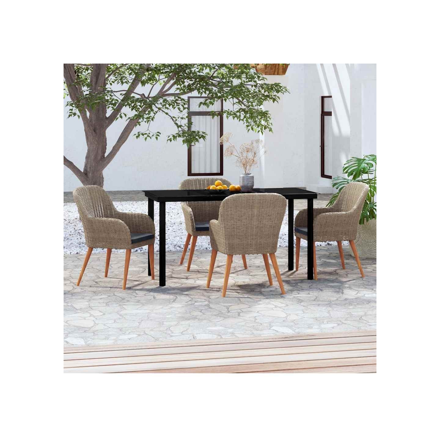 Ensemble à manger de jardin et coussins 5 pcs Marron