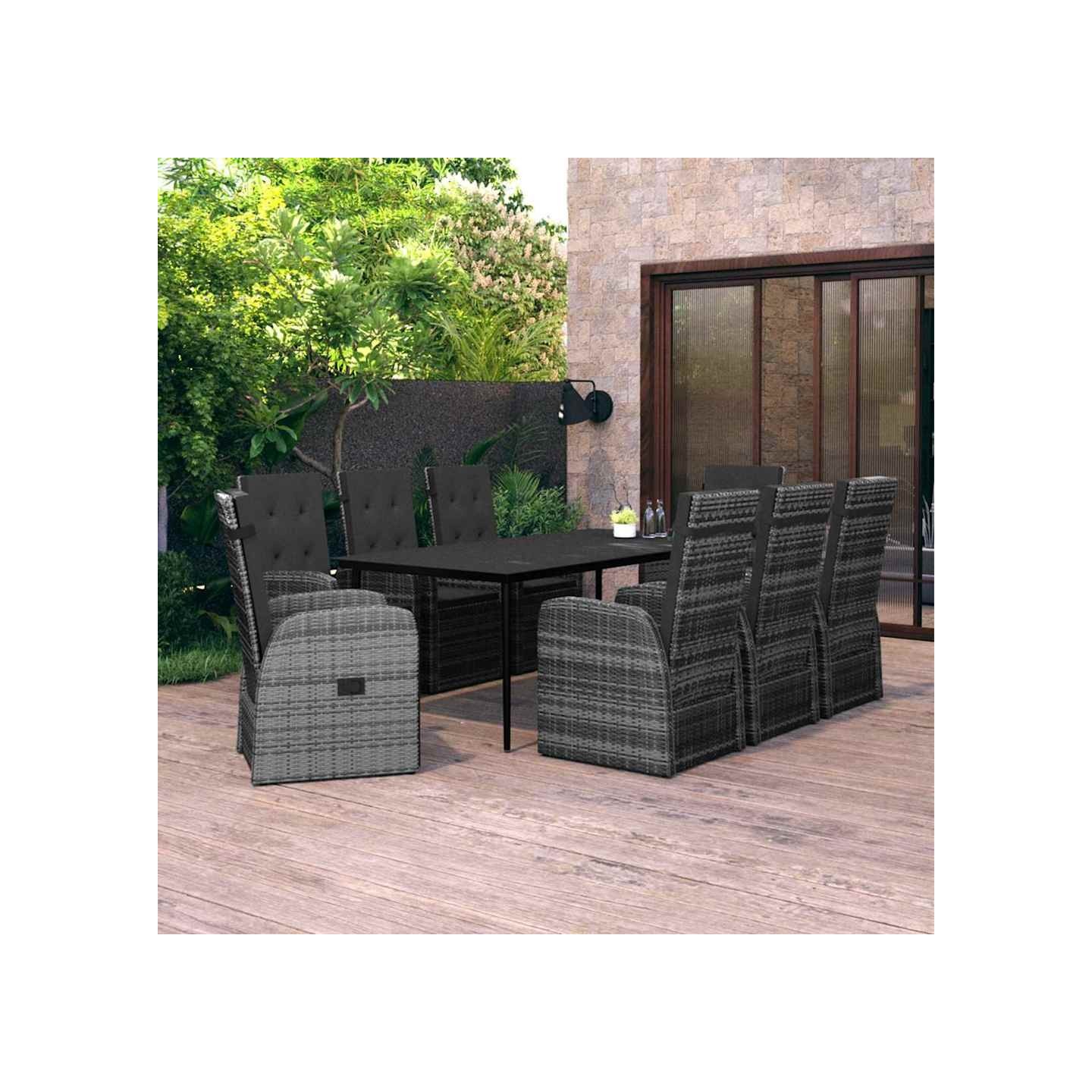 Ensemble à manger de jardin avec coussins 9 pcs Gris