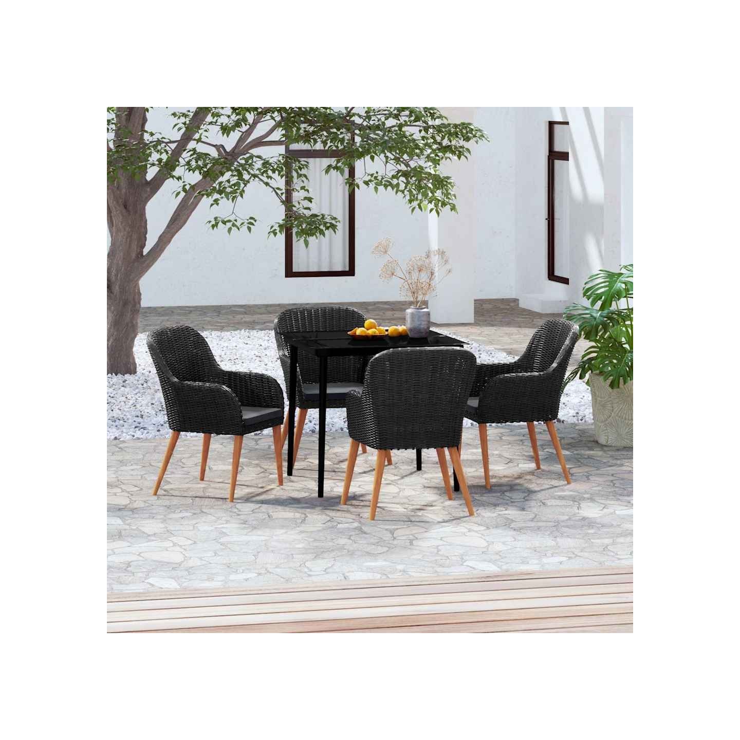 Ensemble à manger de jardin avec coussins 5 pcs Noir