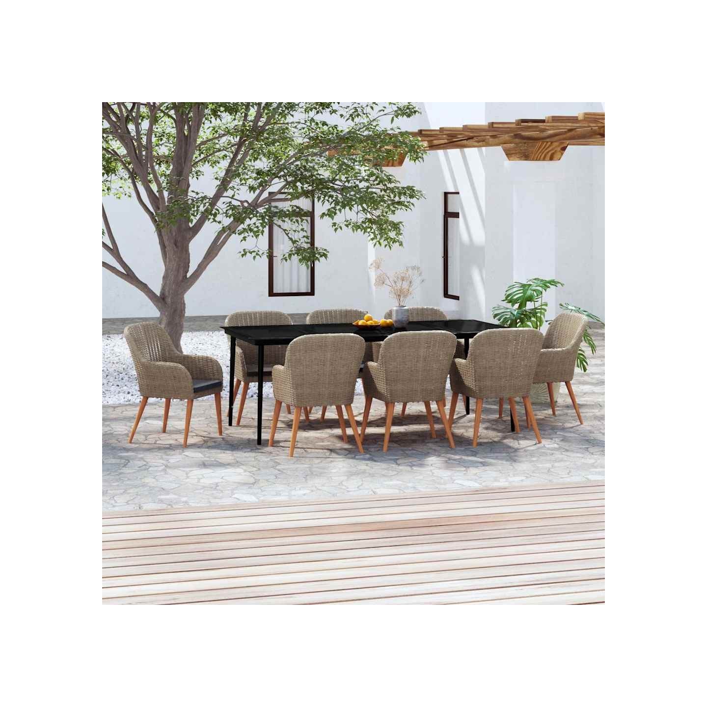 Ensemble à manger de jardin avec coussins 9 pcs marron
