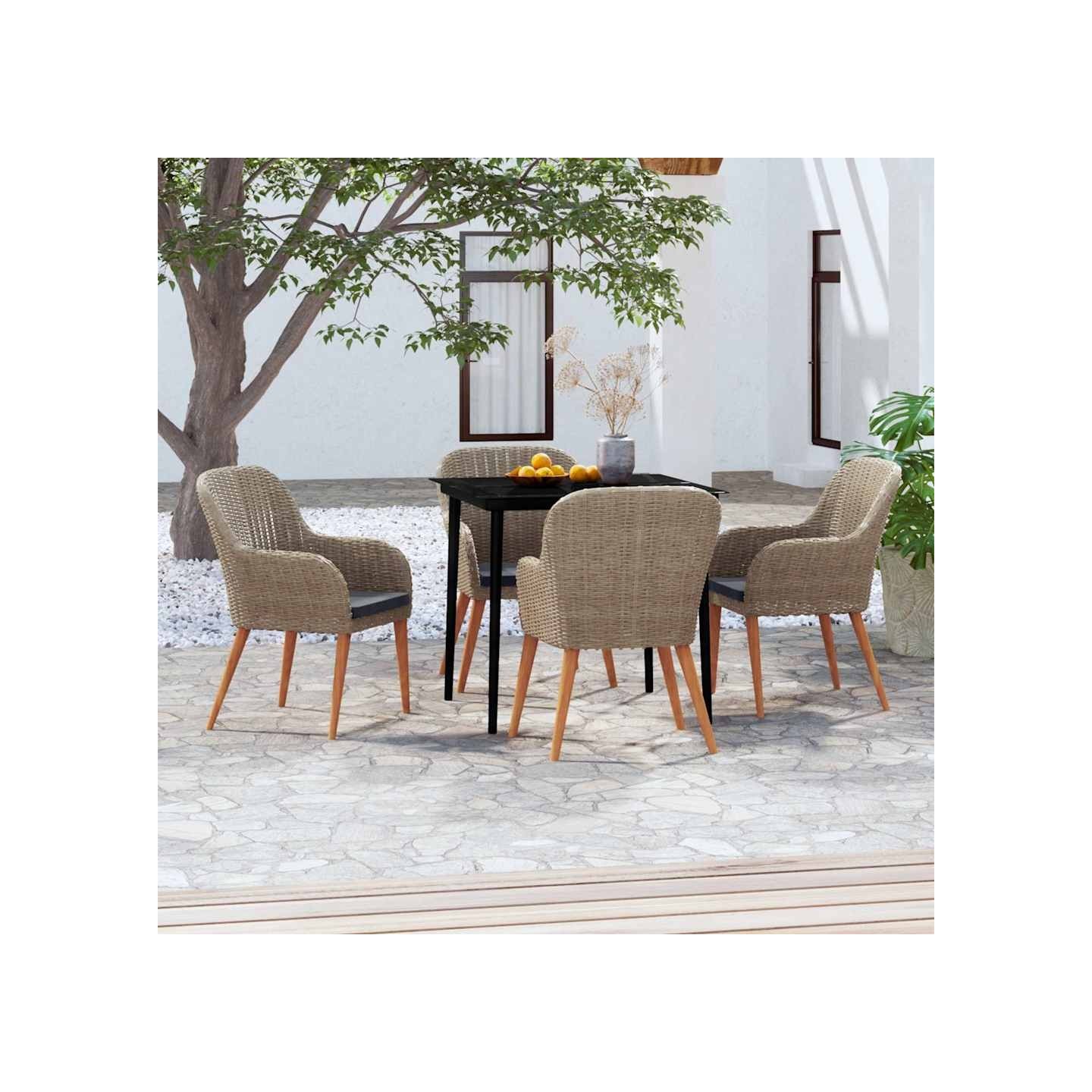 Ensemble à manger de jardin et coussins 5 pcs Marron