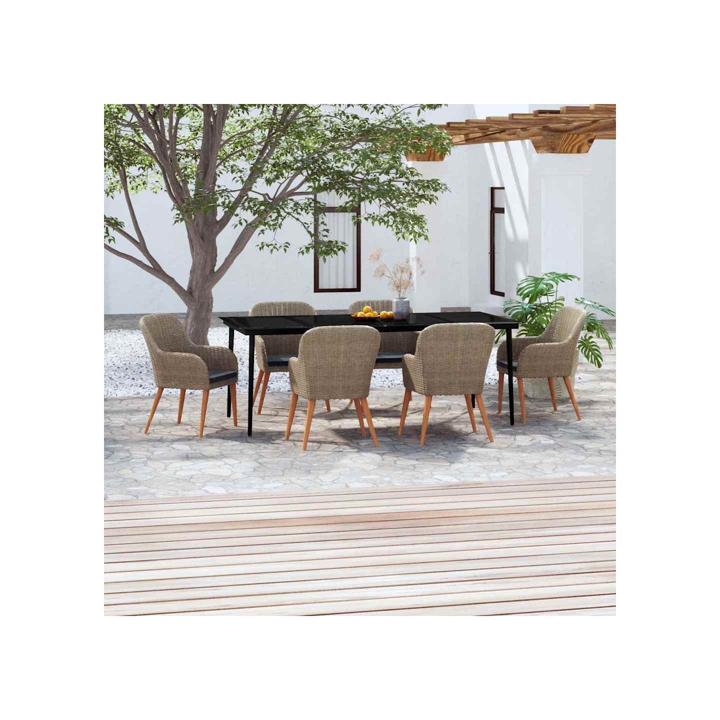 Ensemble à manger de jardin et coussins 7 pcs Marron