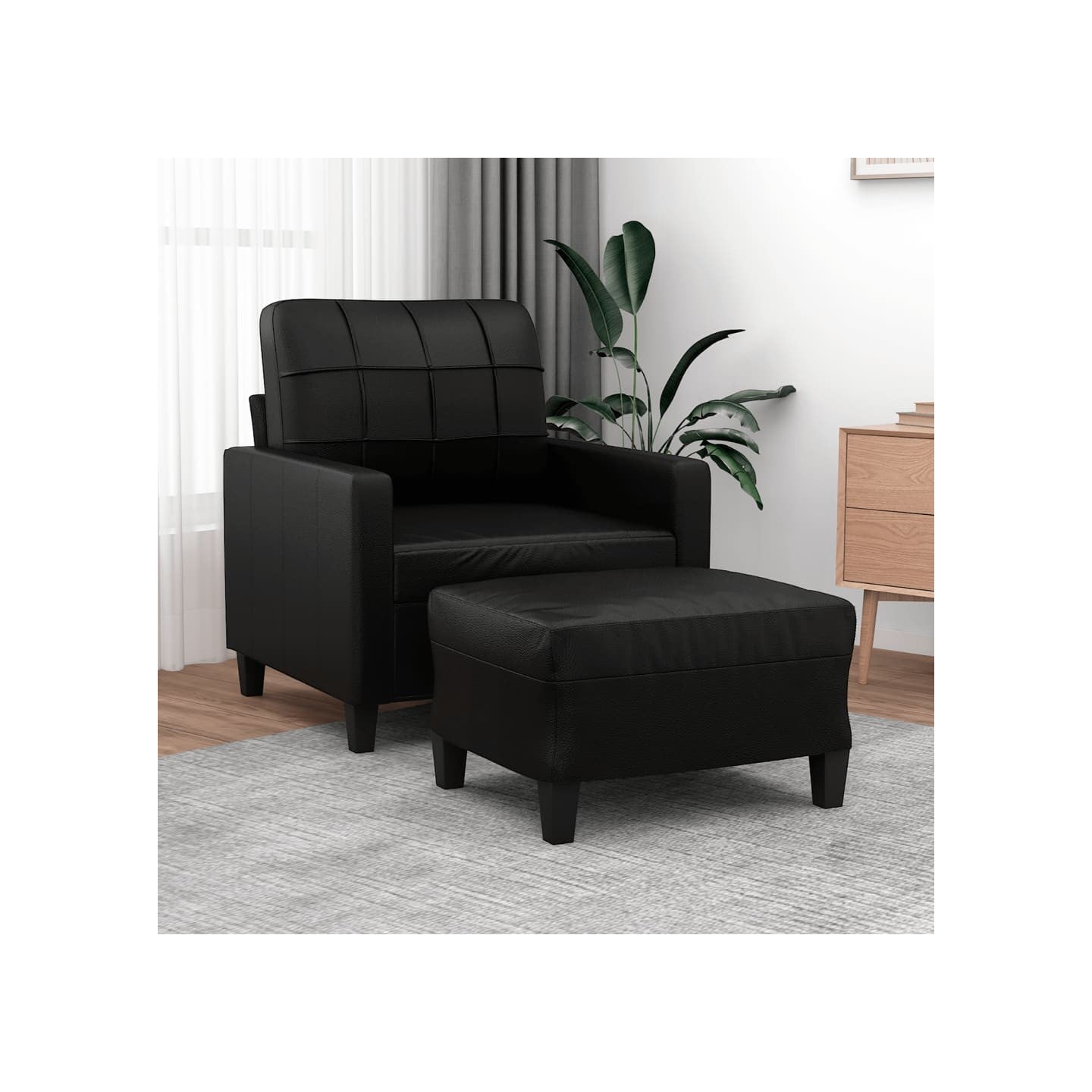 Fauteuil avec repose-pied Noir 60 cm Similicuir