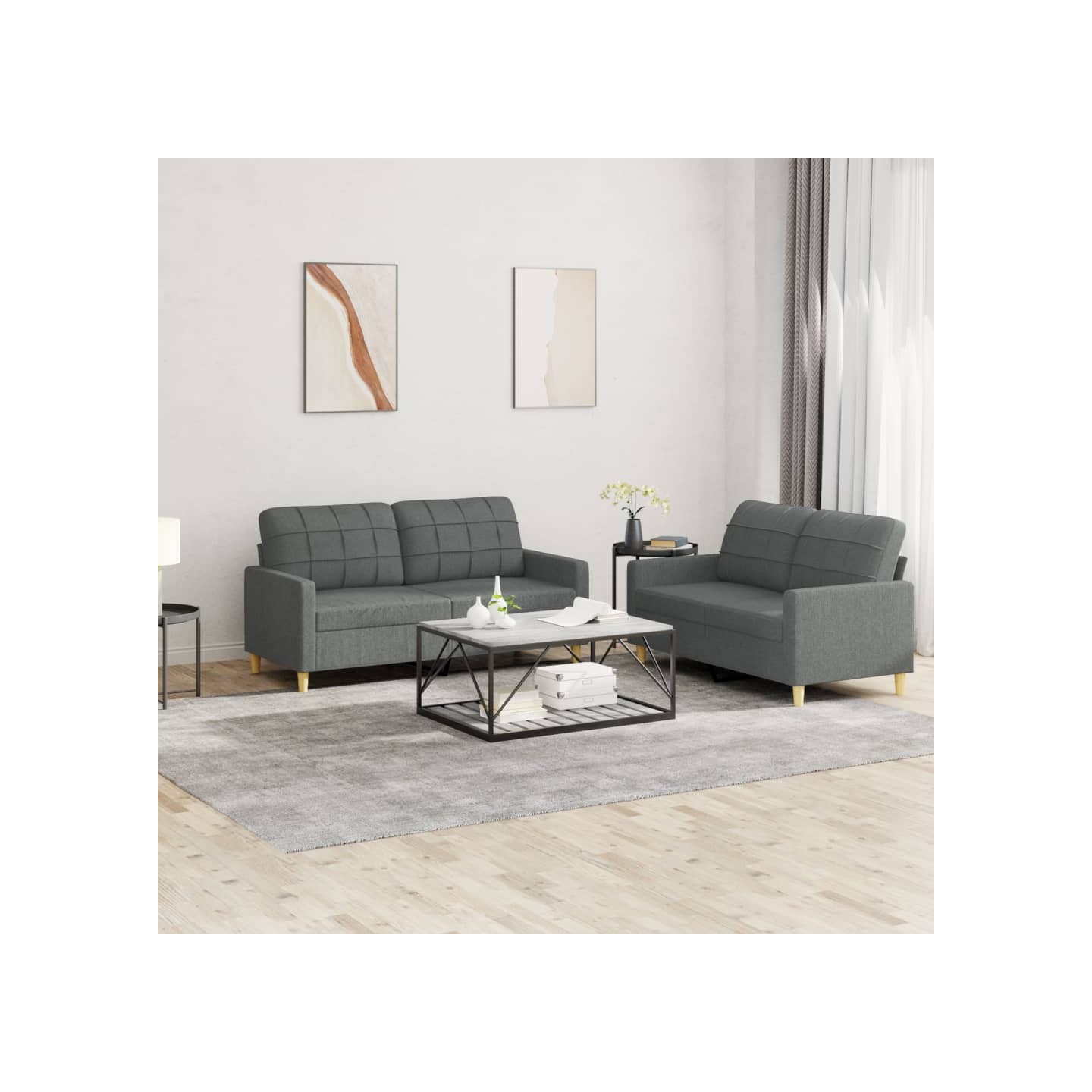 Ensemble de canapés 2 pcs avec coussins Gris foncé Tissu