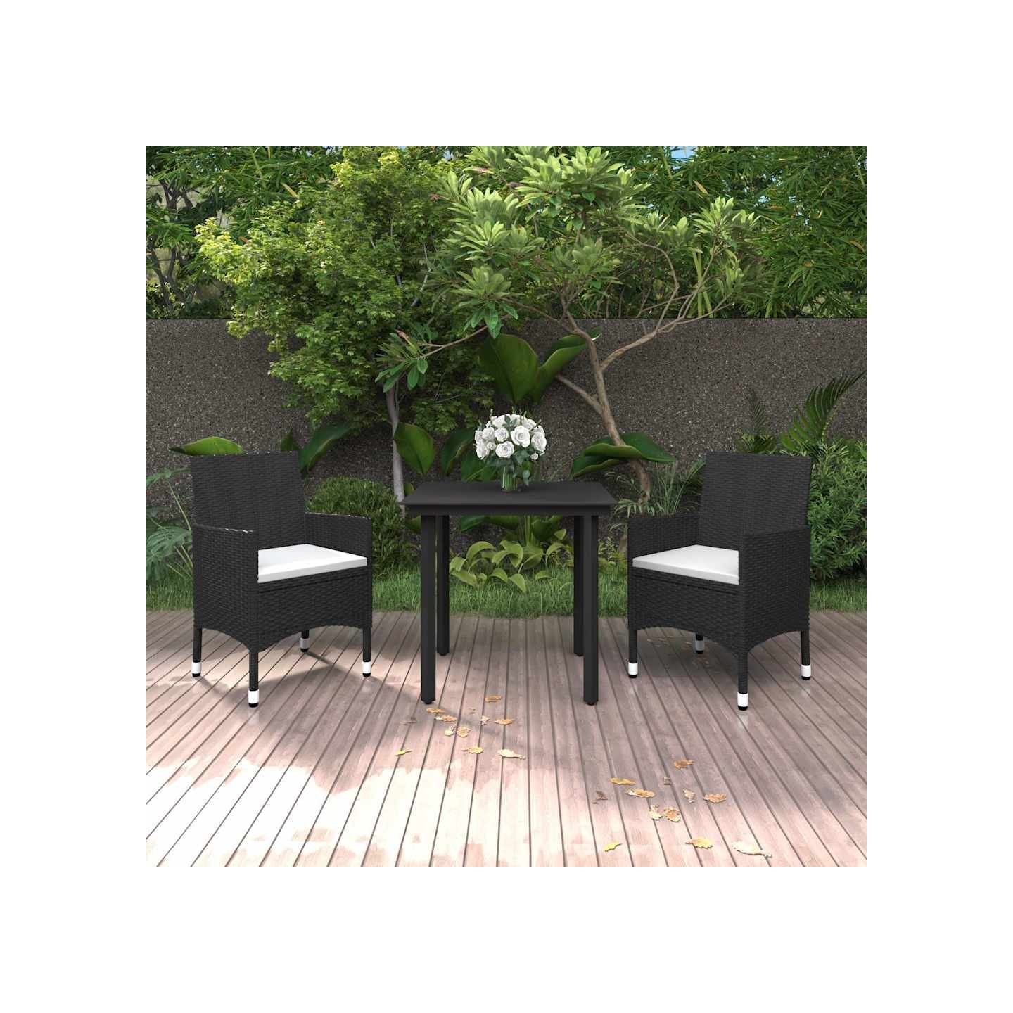 Ensemble à manger de jardin coussins 3 pcs Résine tressée Verre