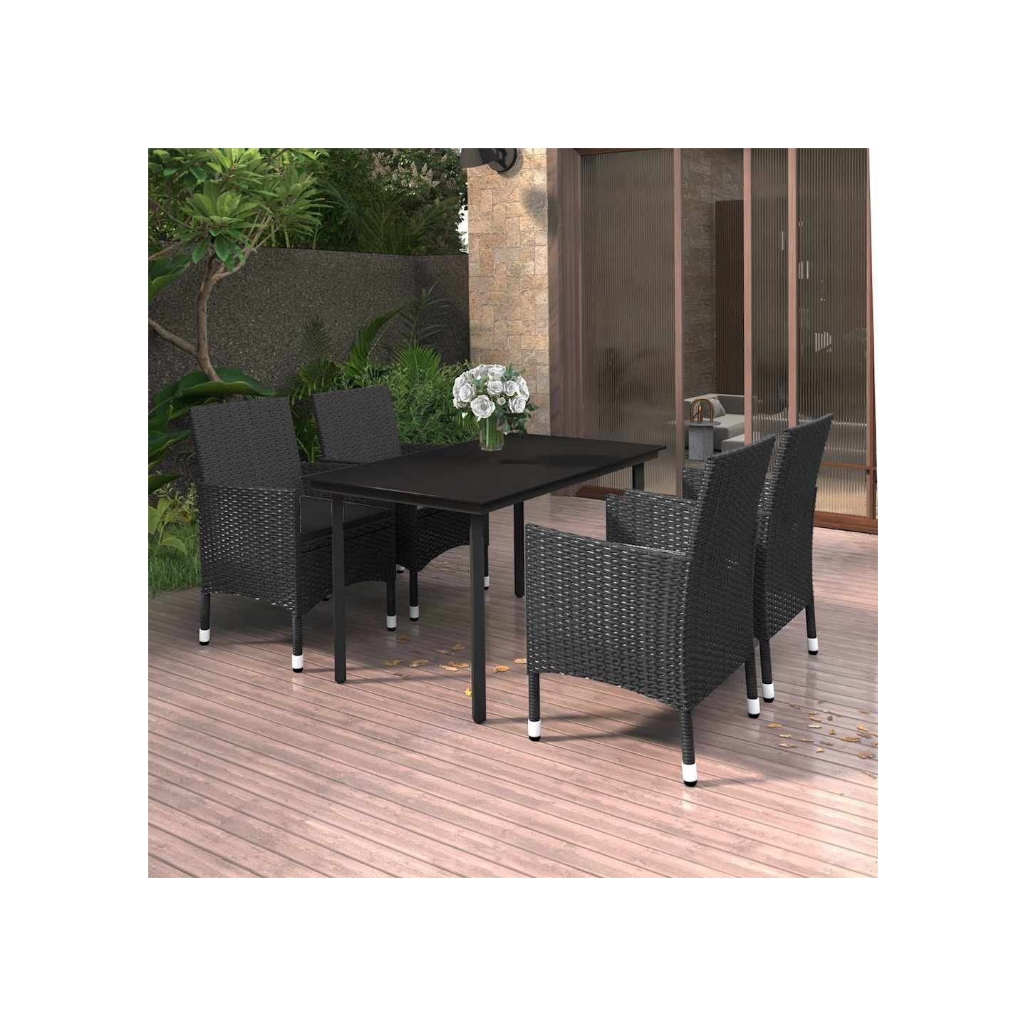 Ensemble à manger de jardin coussins 5 pcs Résine tressée Verre