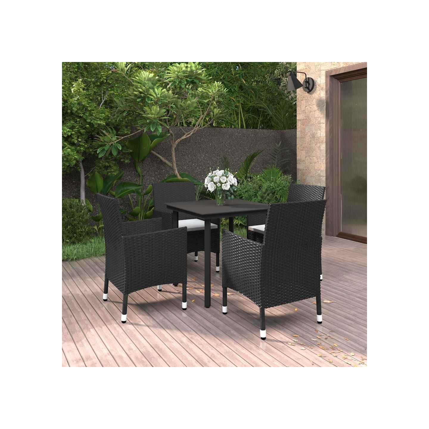 Ensemble à manger de jardin coussins 5 pcs Résine tressée Verre