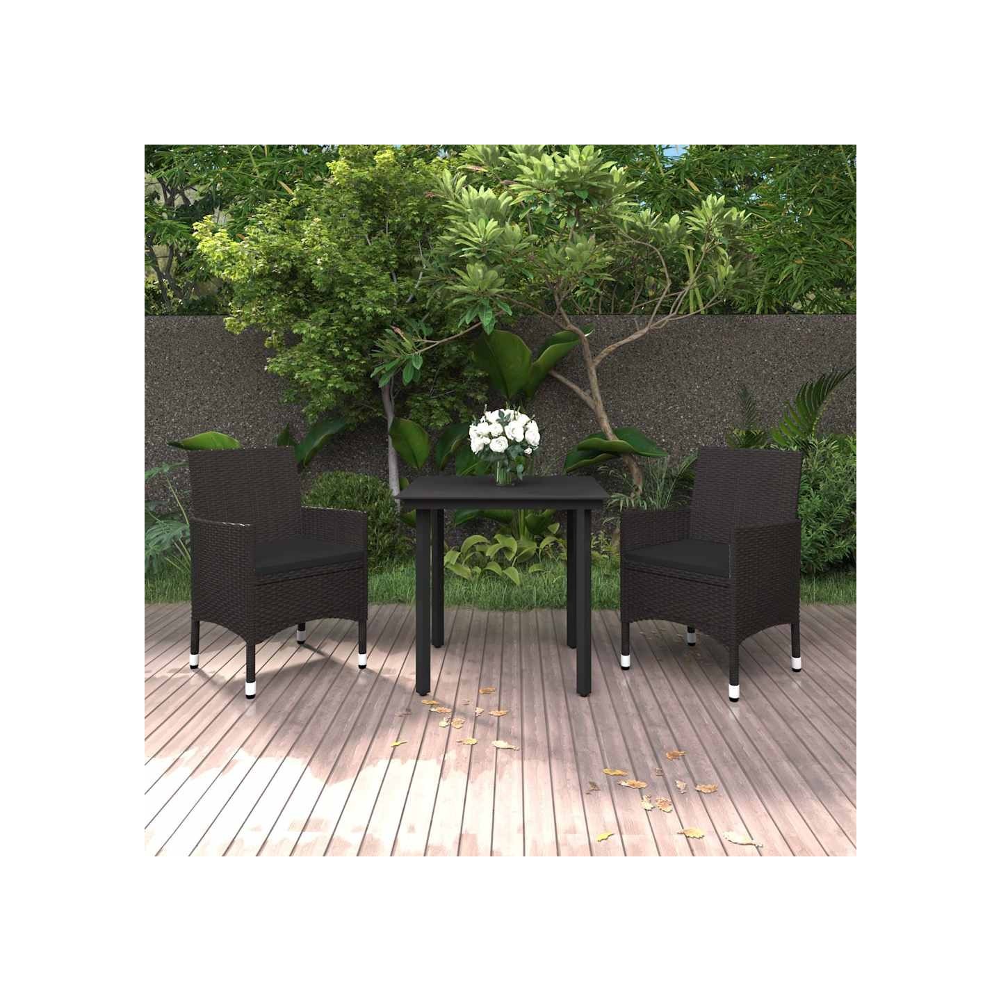 Ensemble à manger de jardin coussins 3 pcs Résine tressée Verre