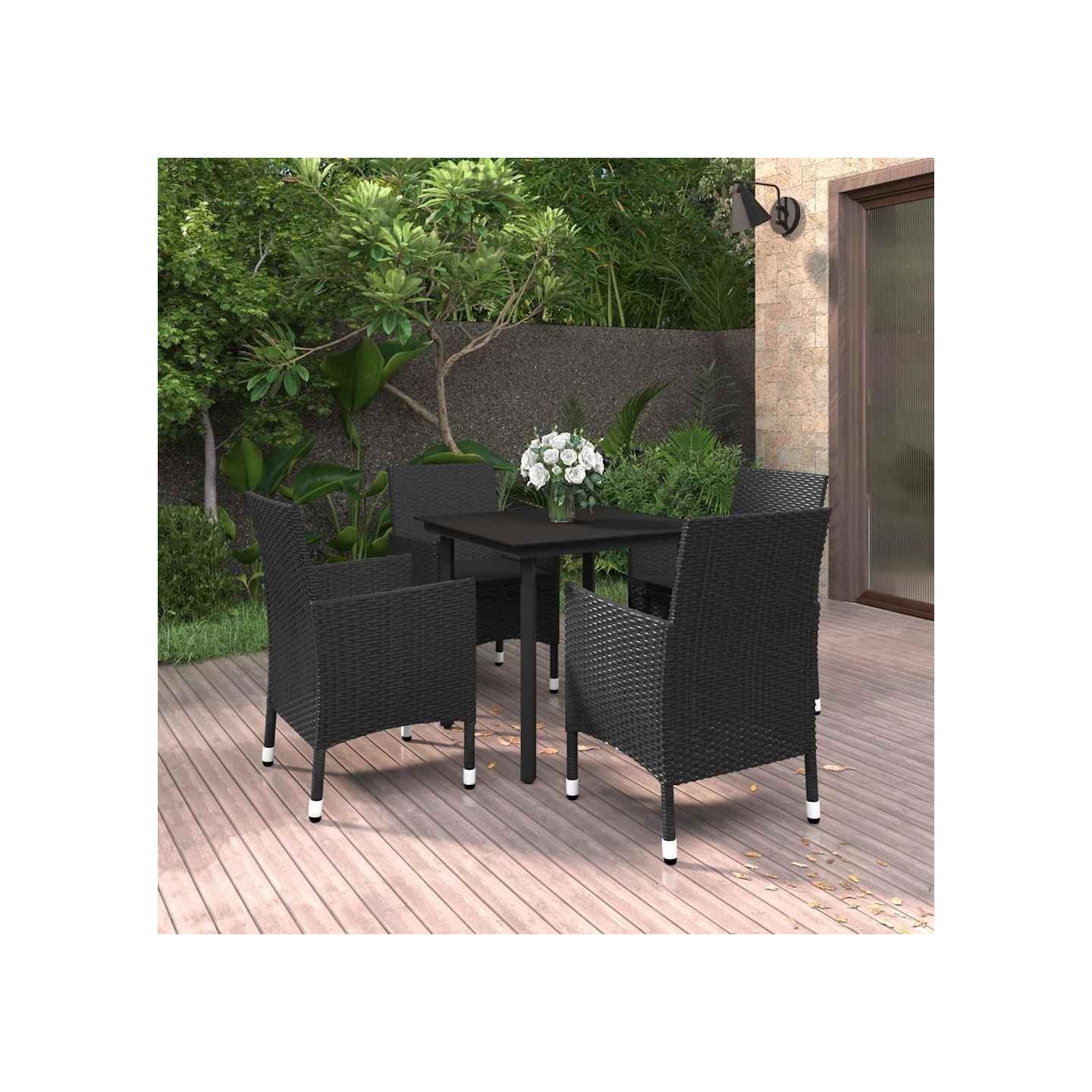 Ensemble à manger de jardin coussins 5 pcs Résine tressée Verre