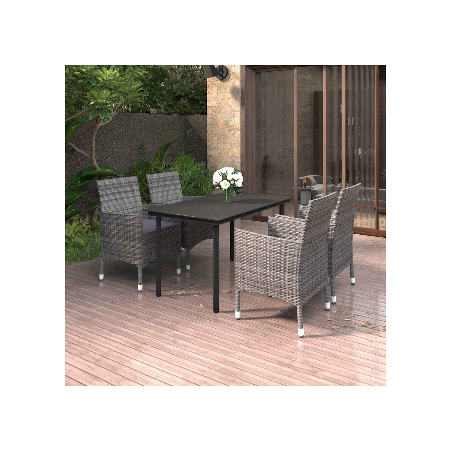 Ensemble à manger de jardin coussins 5 pcs Résine tressée Verre
