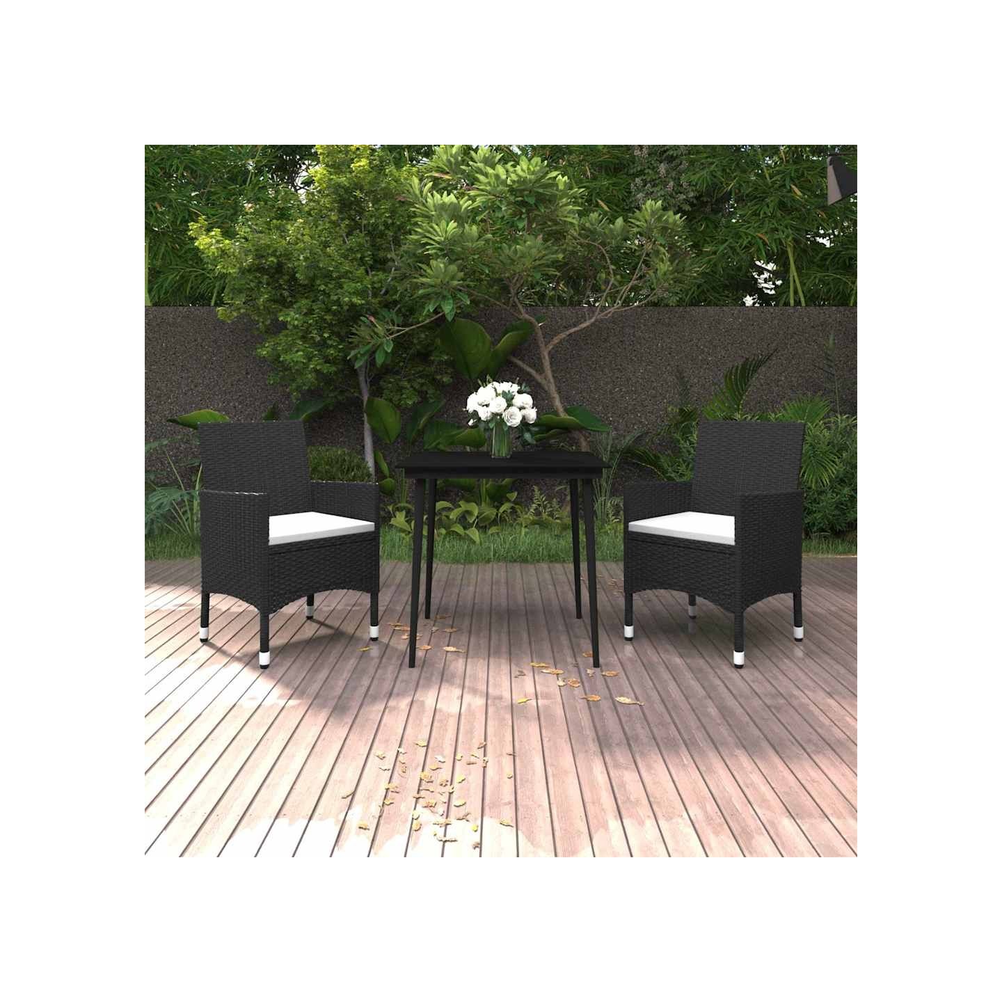 Ensemble à manger de jardin coussins 3 pcs Résine tressée Verre