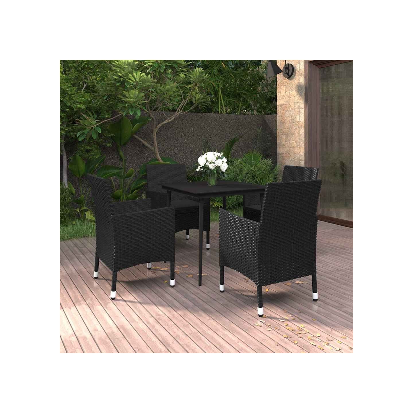 Ensemble à manger de jardin coussins 5 pcs Résine tressée Verre