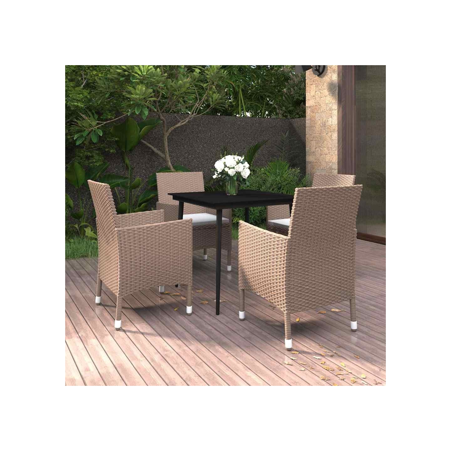 Ensemble à manger de jardin coussins 5 pcs Résine tressée Verre