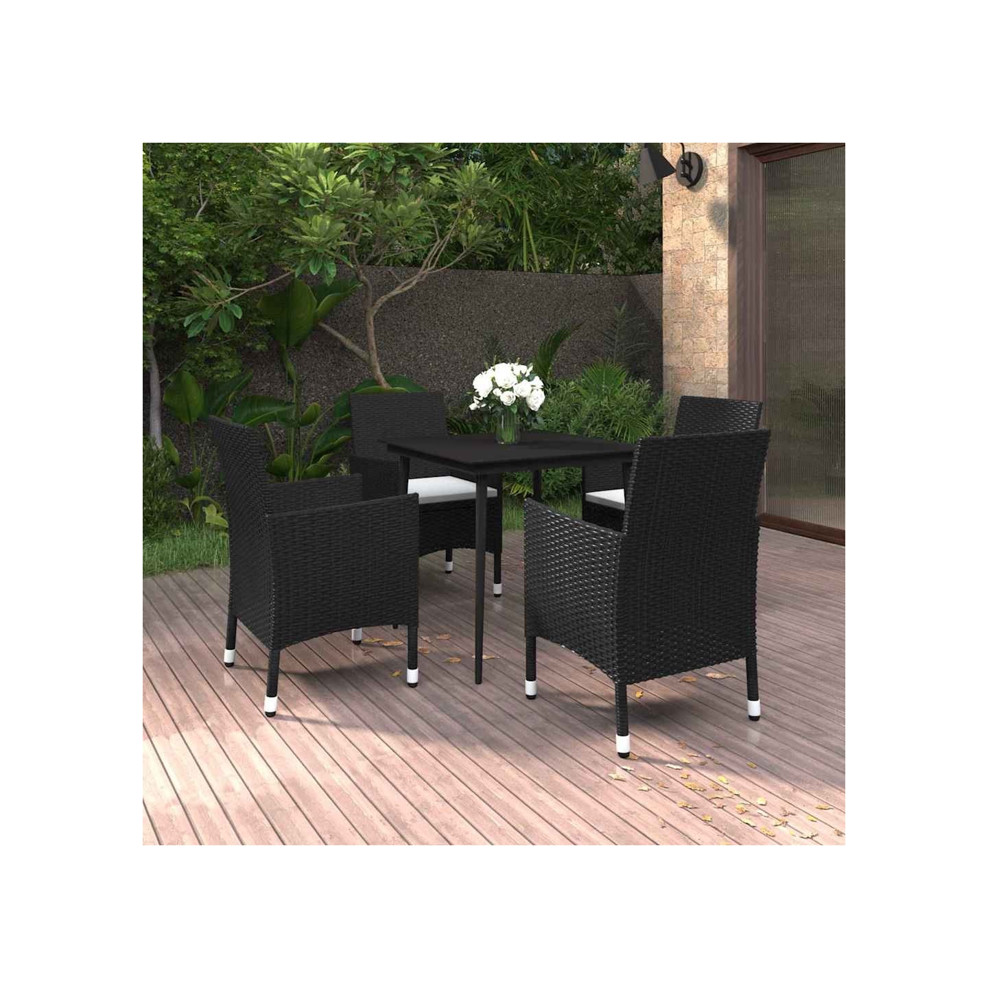 Ensemble à manger de jardin coussins 5 pcs Résine tressée Verre