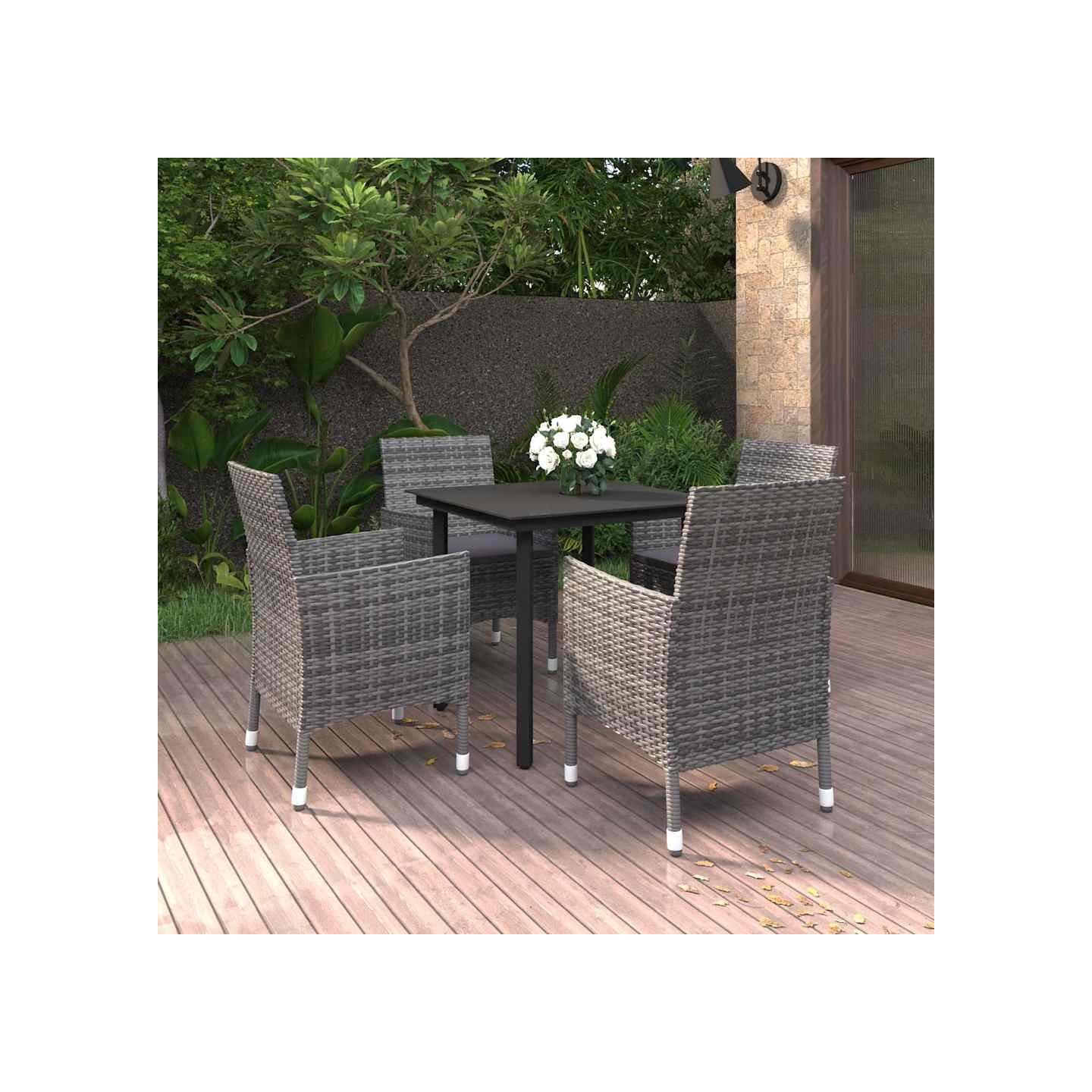 Ensemble à manger de jardin coussins 5 pcs Résine tressée Verre