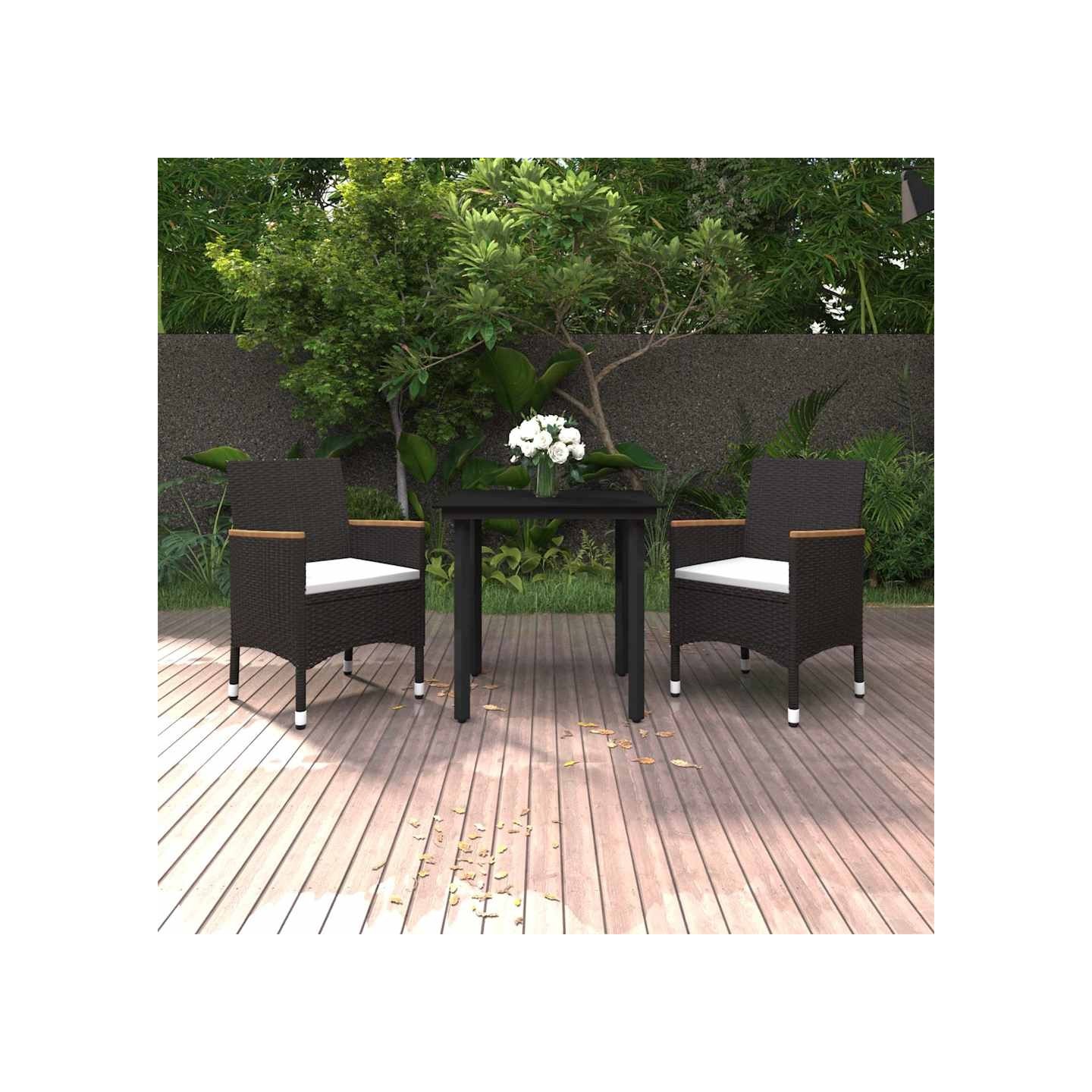 Ensemble à manger de jardin coussins 3 pcs Résine tressée Verre