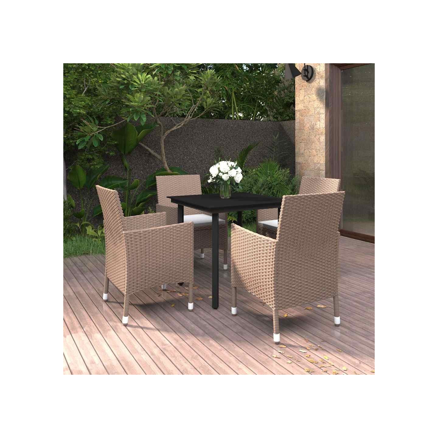 Ensemble à manger de jardin coussins 5 pcs Résine tressée Verre