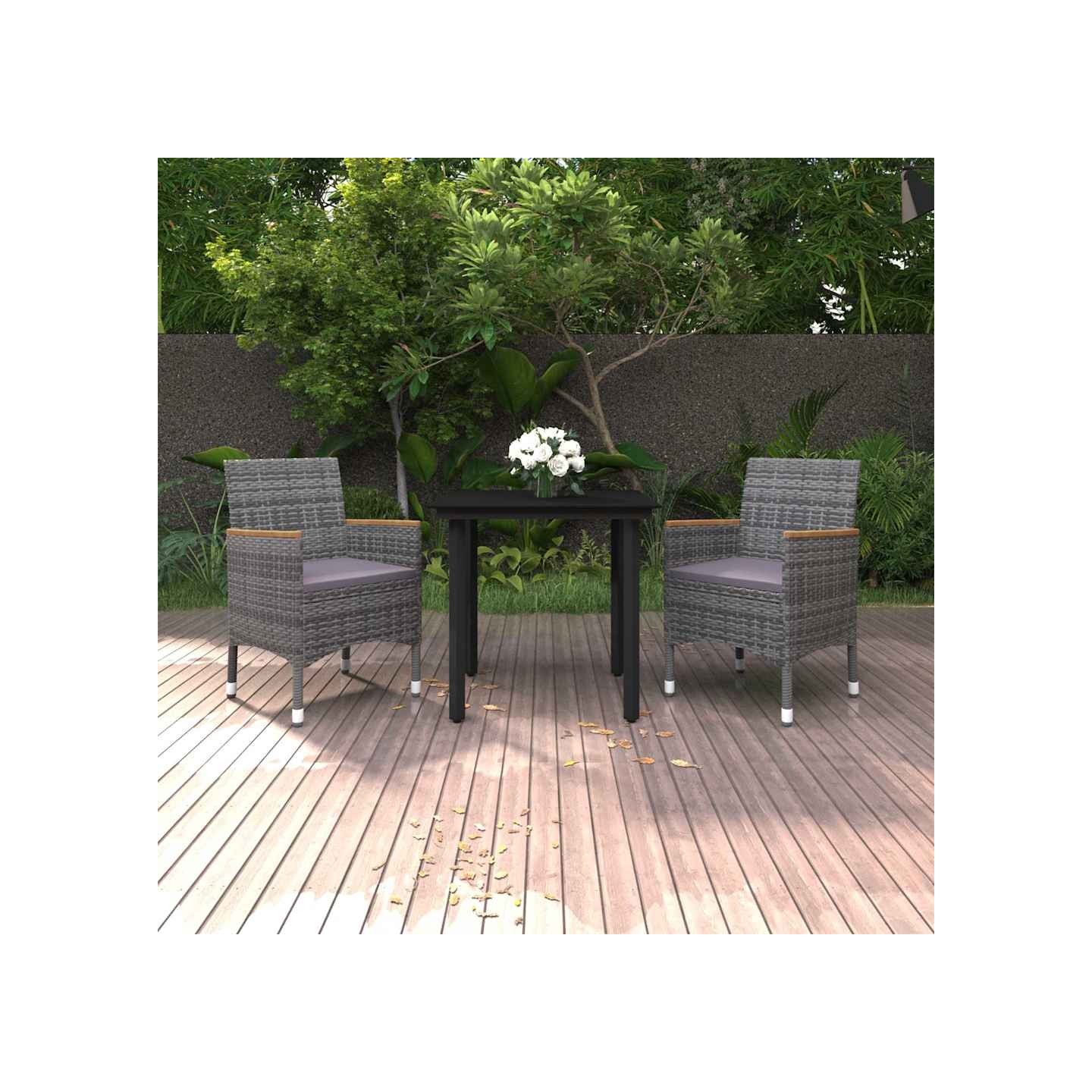 Ensemble à manger de jardin coussins 3 pcs Résine tressée Verre