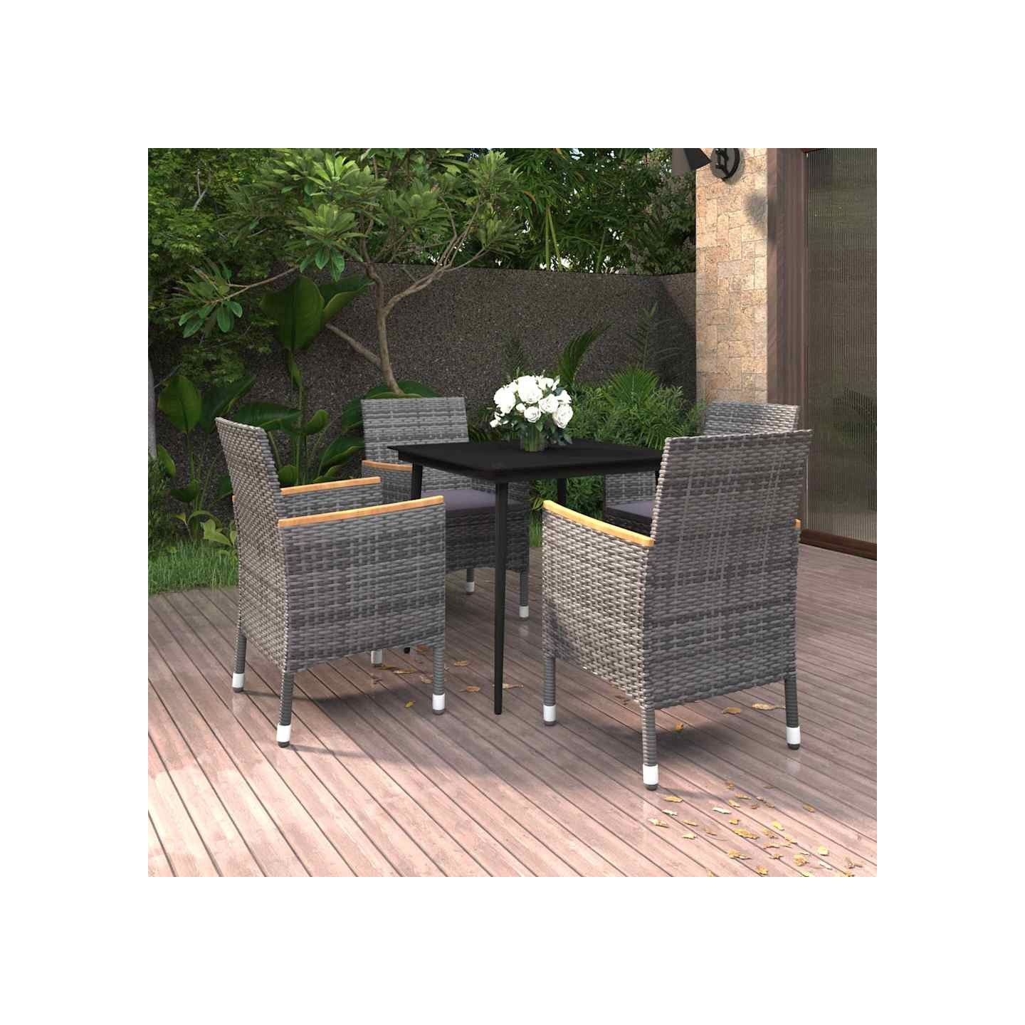 Ensemble à manger de jardin coussins 5 pcs Résine tressée Verre