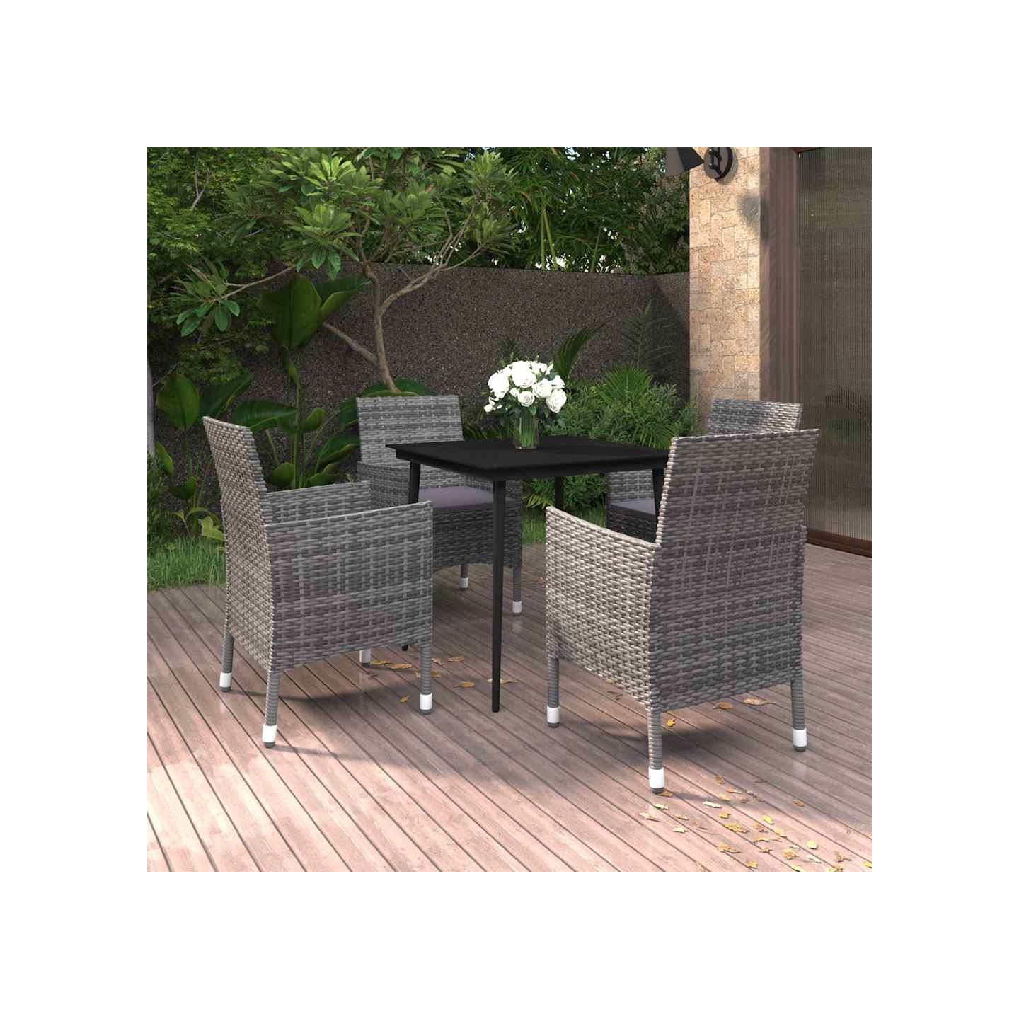 Ensemble à manger de jardin coussins 5 pcs Résine tressée Verre