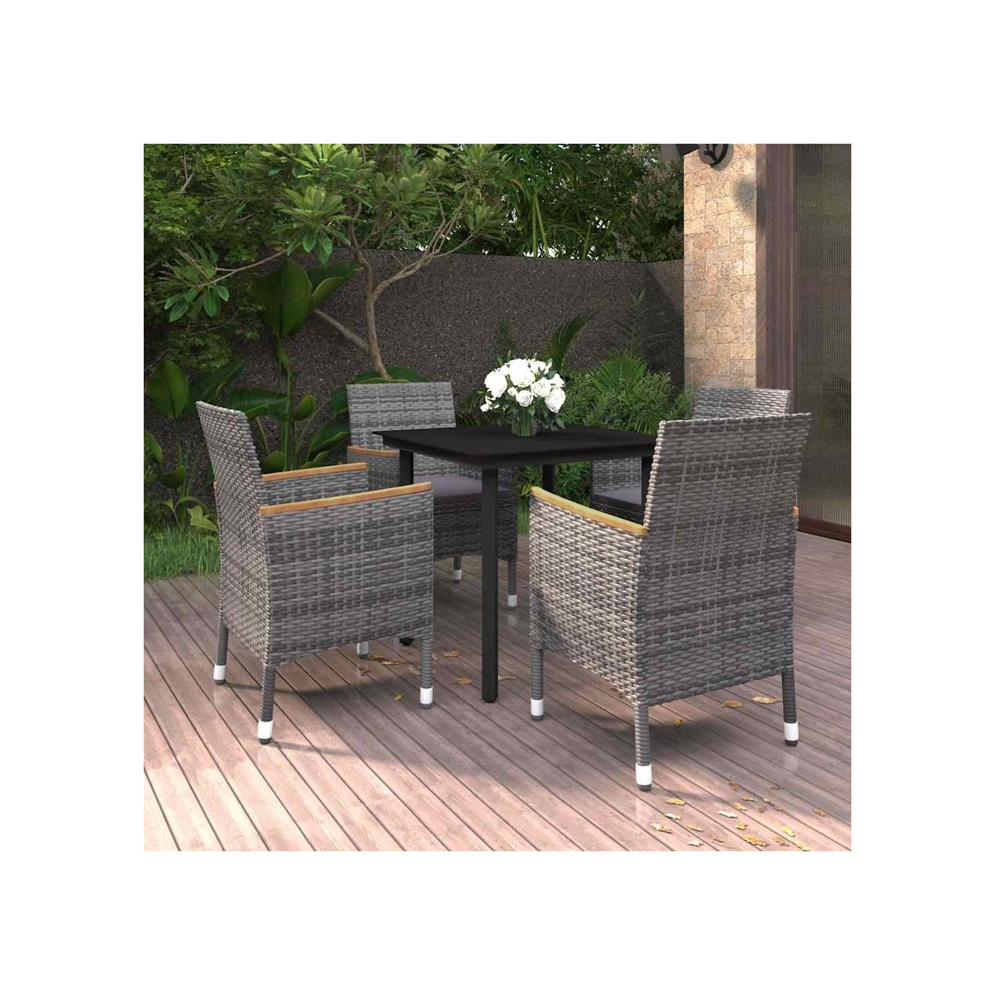 Ensemble à manger de jardin coussins 5 pcs Résine tressée Verre
