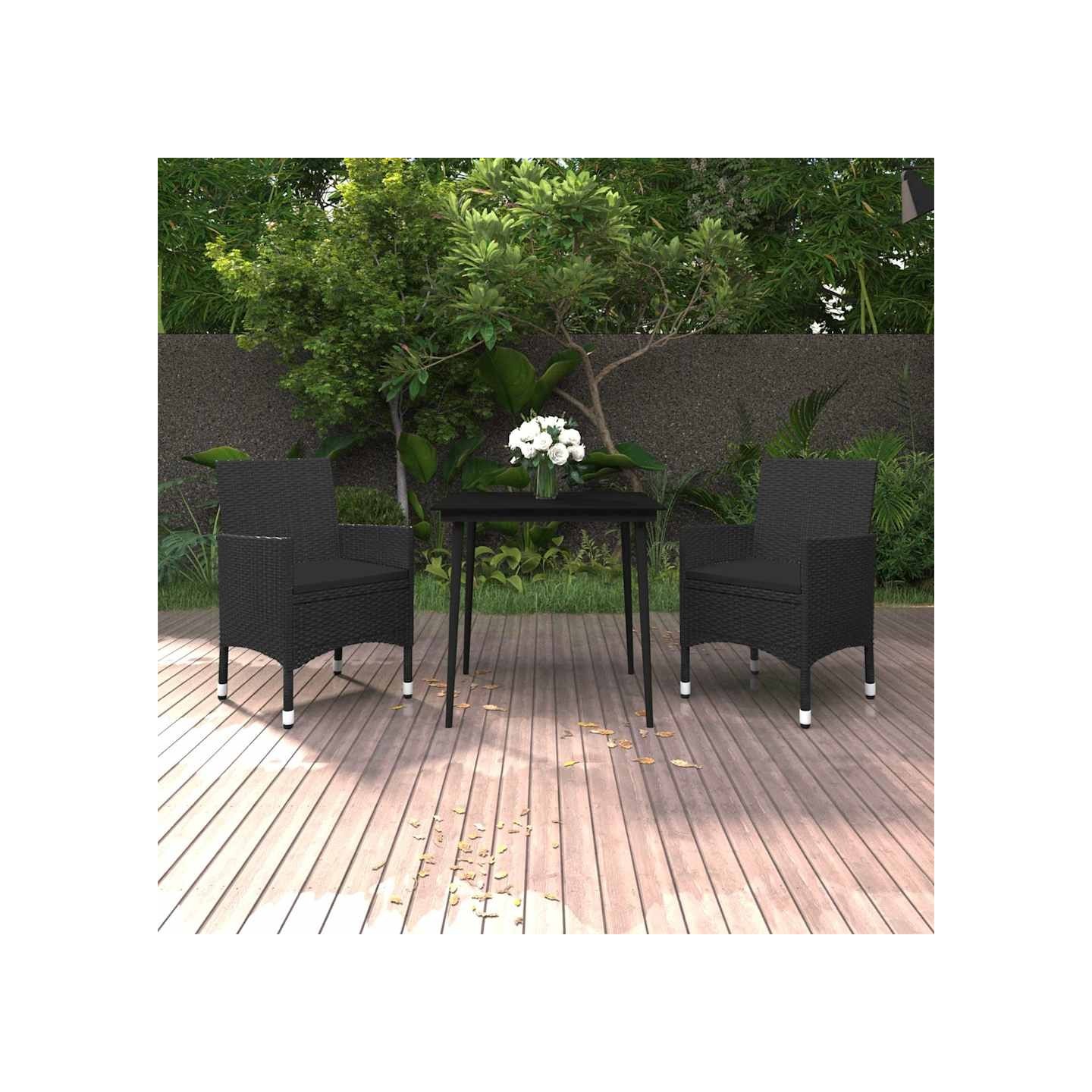 Ensemble à manger de jardin coussins 3 pcs Résine tressée Verre