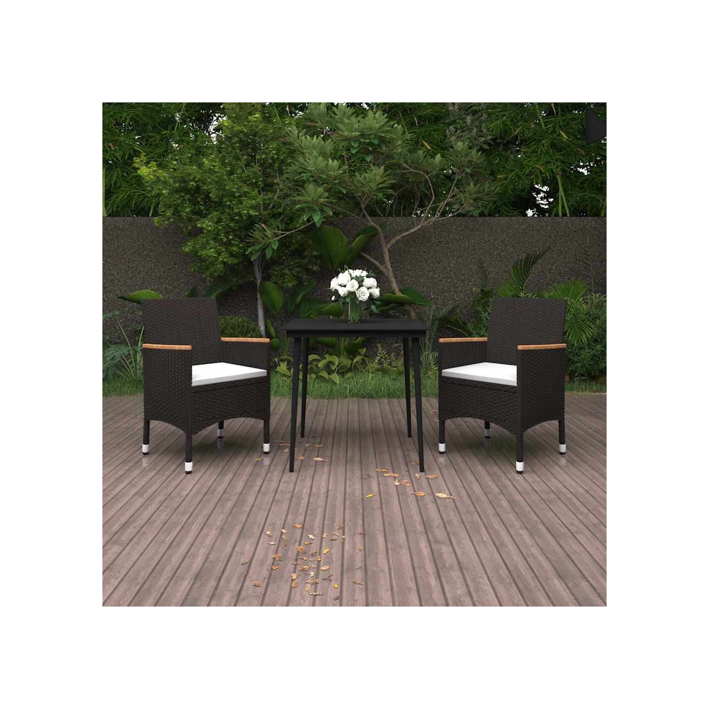 Ensemble à manger de jardin coussins 3 pcs Résine tressée Verre
