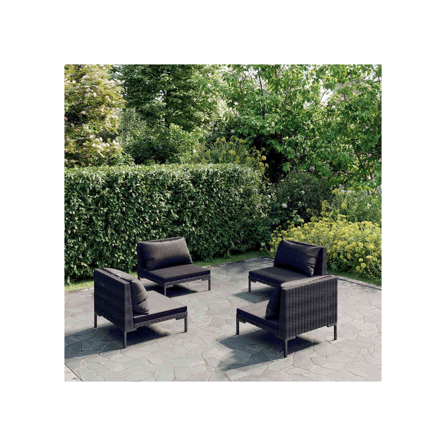 Salon de jardin 4 pcs avec coussins Résine tressée Gris foncé