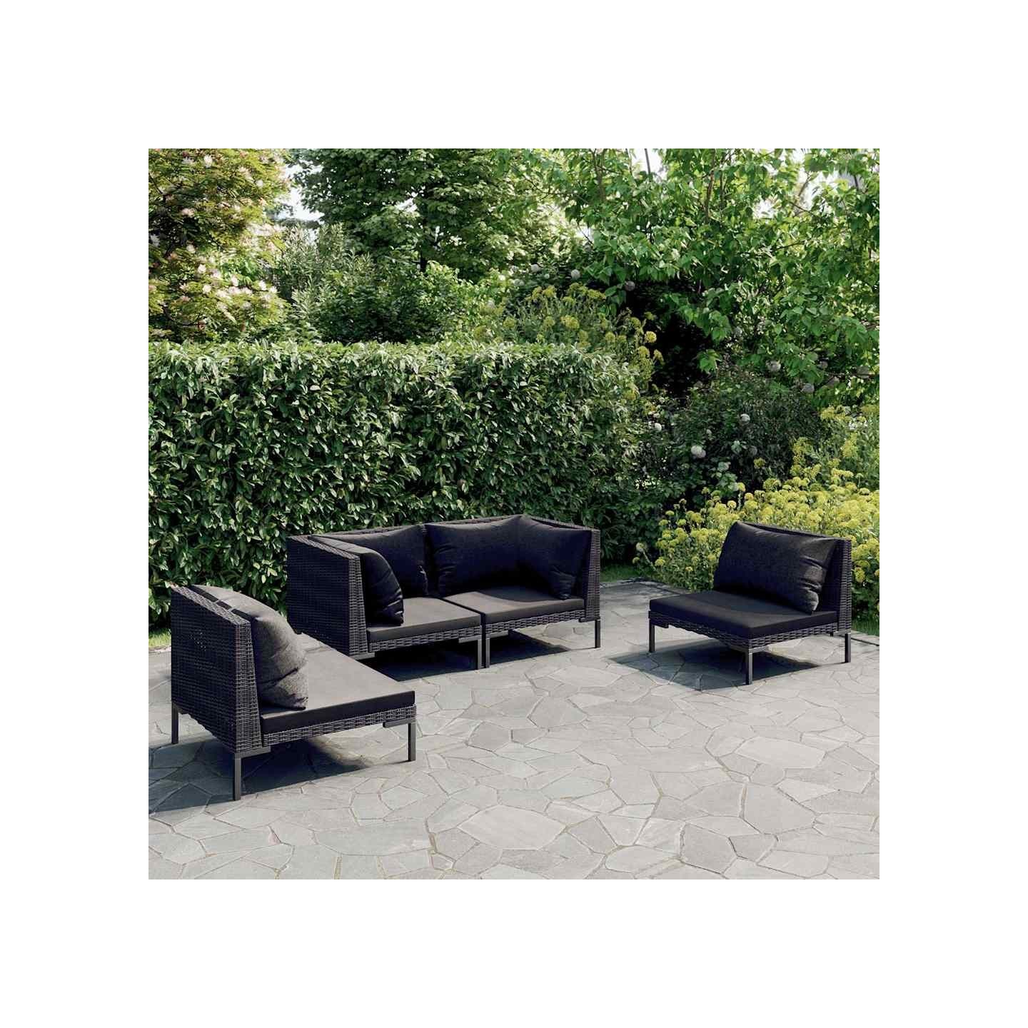 Salon de jardin 4 pcs avec coussins Résine tressée Gris foncé