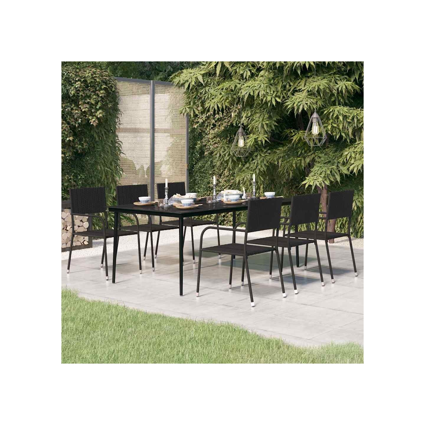 Table à dîner de jardin Noir 200x100x74 cm Acier et verre