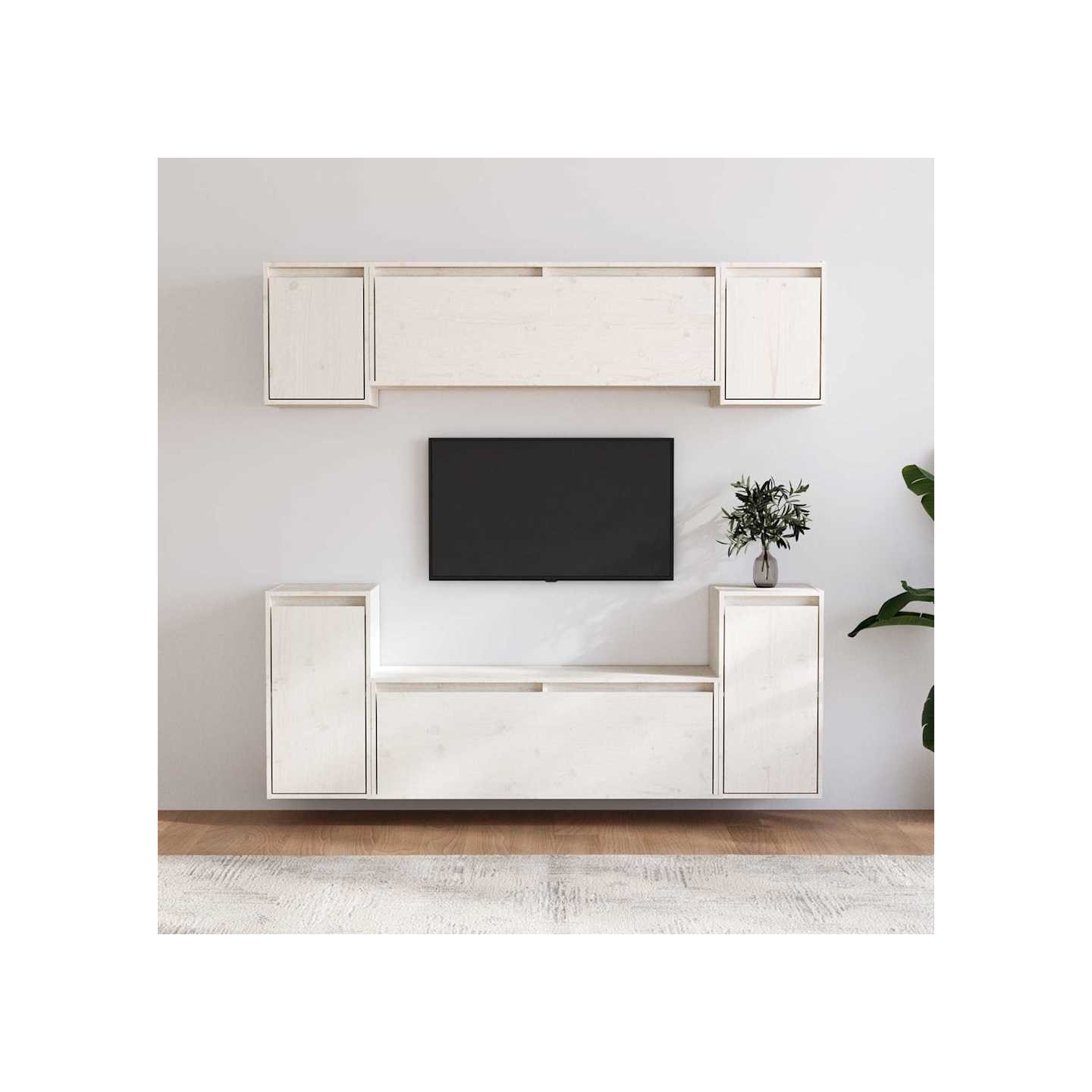 Meubles TV 6 pcs Blanc Bois massif de pin