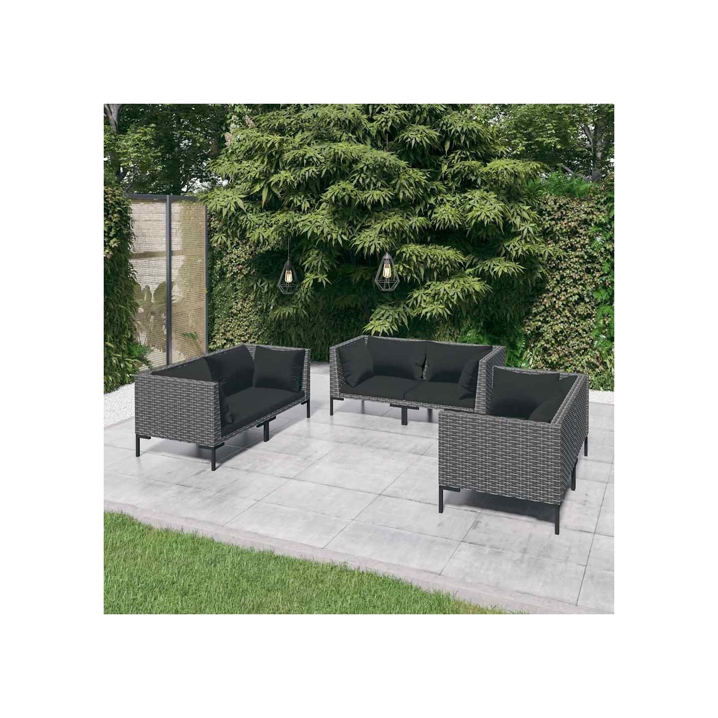 Salon de jardin 6 pcs avec coussins Résine tressée Gris foncé