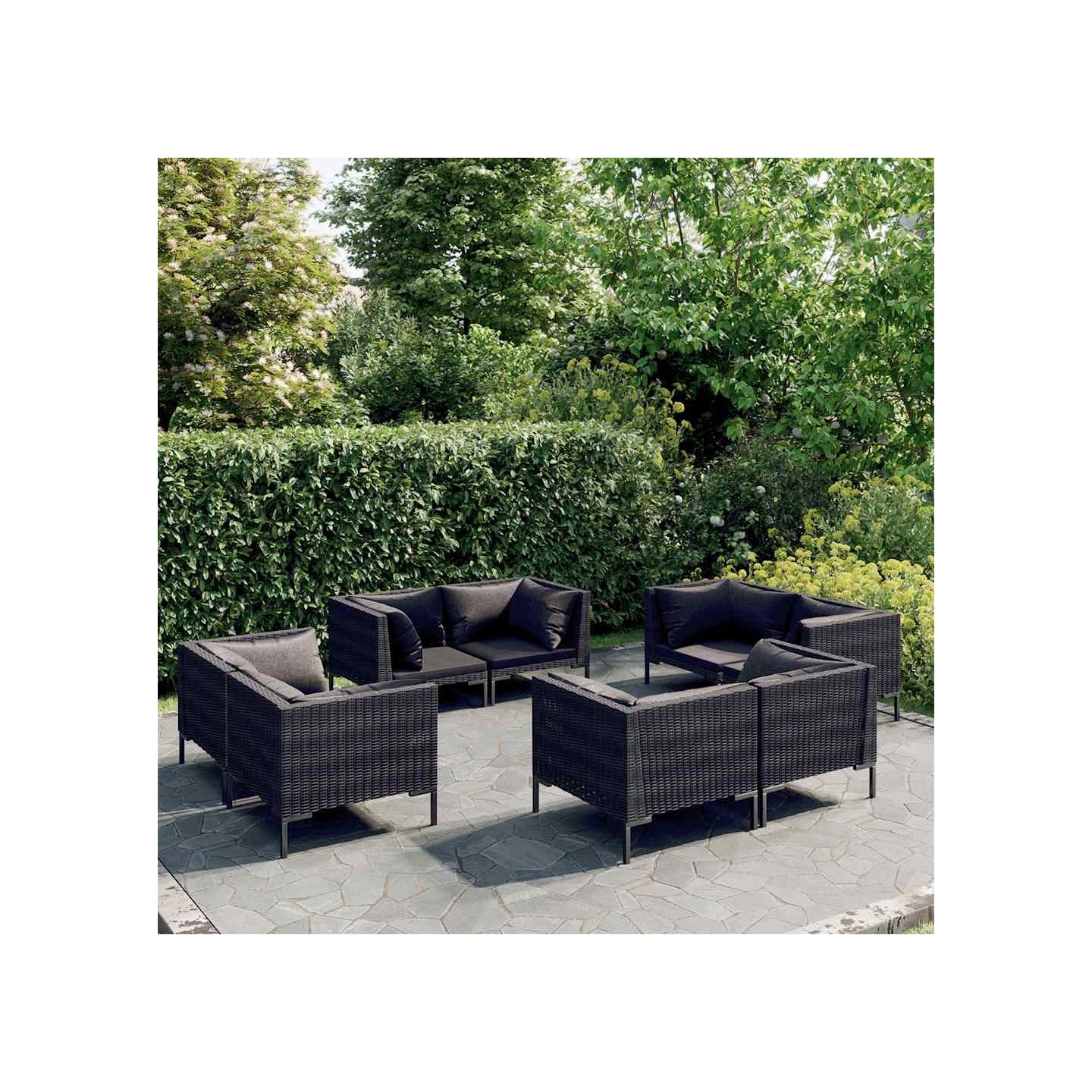 Salon de jardin 8 pcs avec coussins Résine tressée Gris foncé