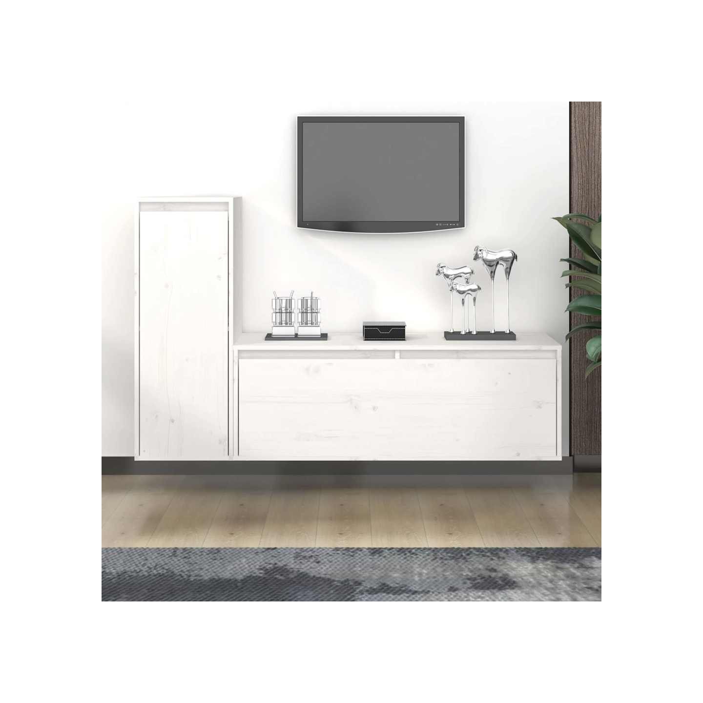 Meubles TV 2 pcs Blanc Bois massif de pin