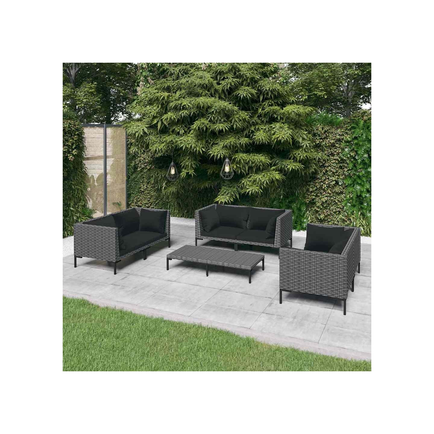 Salon de jardin 7 pcs avec coussins Résine tressée Gris foncé