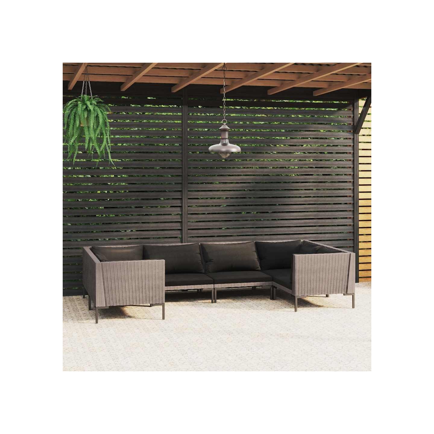 Salon de jardin 6 pcs avec coussins Résine tressée Gris foncé